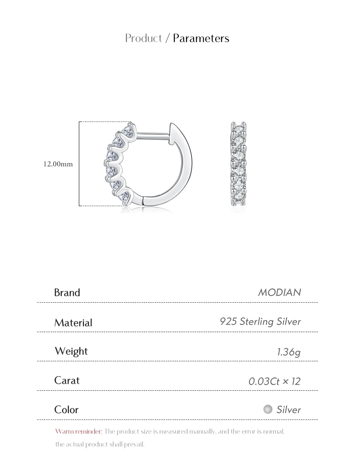 MODIAN D Color Moissanite Small Hoop Earrings 925 Sterling Silver Hollow Sparkling Ear Buckles For Women Wedding Fine Jewelry