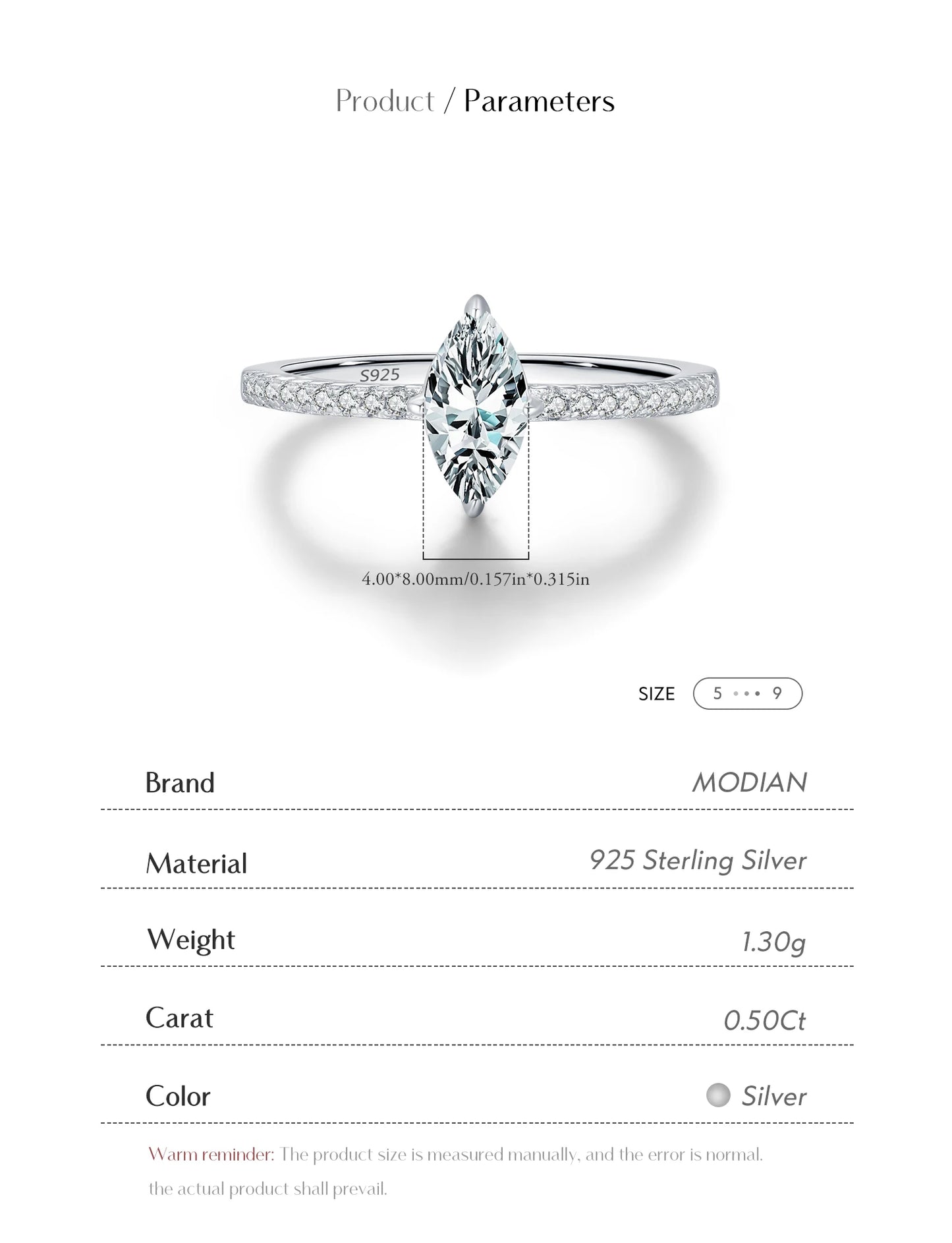 MODIAN 0.5Ct Rhombus Moissanite Ring 925 Sterling Silver Sparkling Lab Created Diamond Wedding Rings For Women Bridal Jewelry
