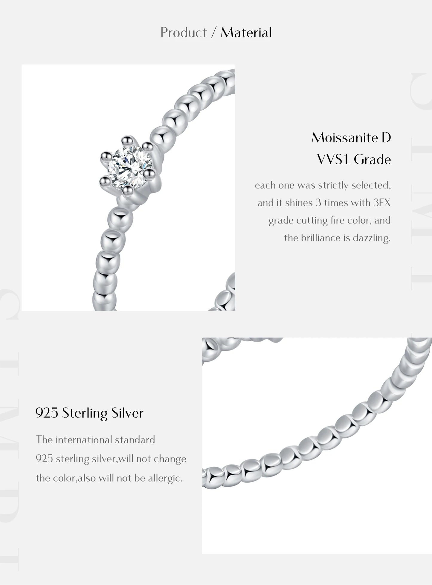 MODIAN D Color Round Moissanite Lab Diamond Rings 925 Sterling Silver Simple Classic Beads Stackable Ring For Women Jewelry