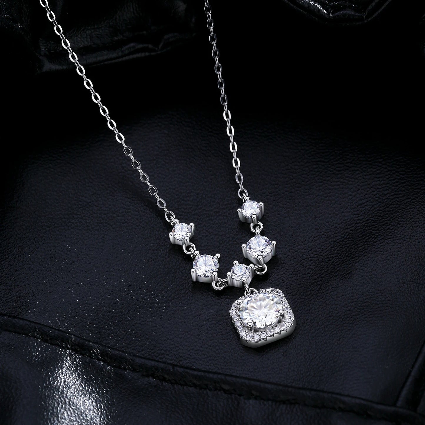 MODIAN 1CT D Color Moissanite Necklace 925 Sterling Silver Luxury Halo Charm Pendant Necklace For Women Bridal Wedding Jewelry