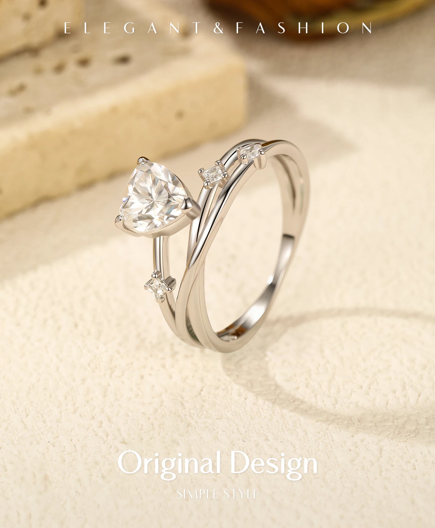 MODIAN 0.8CT D Color Heart Moissanite 925 Sterling Silver Line Multi-layer Rings For Women Romantic Wedding Fine Jewelry Gifts