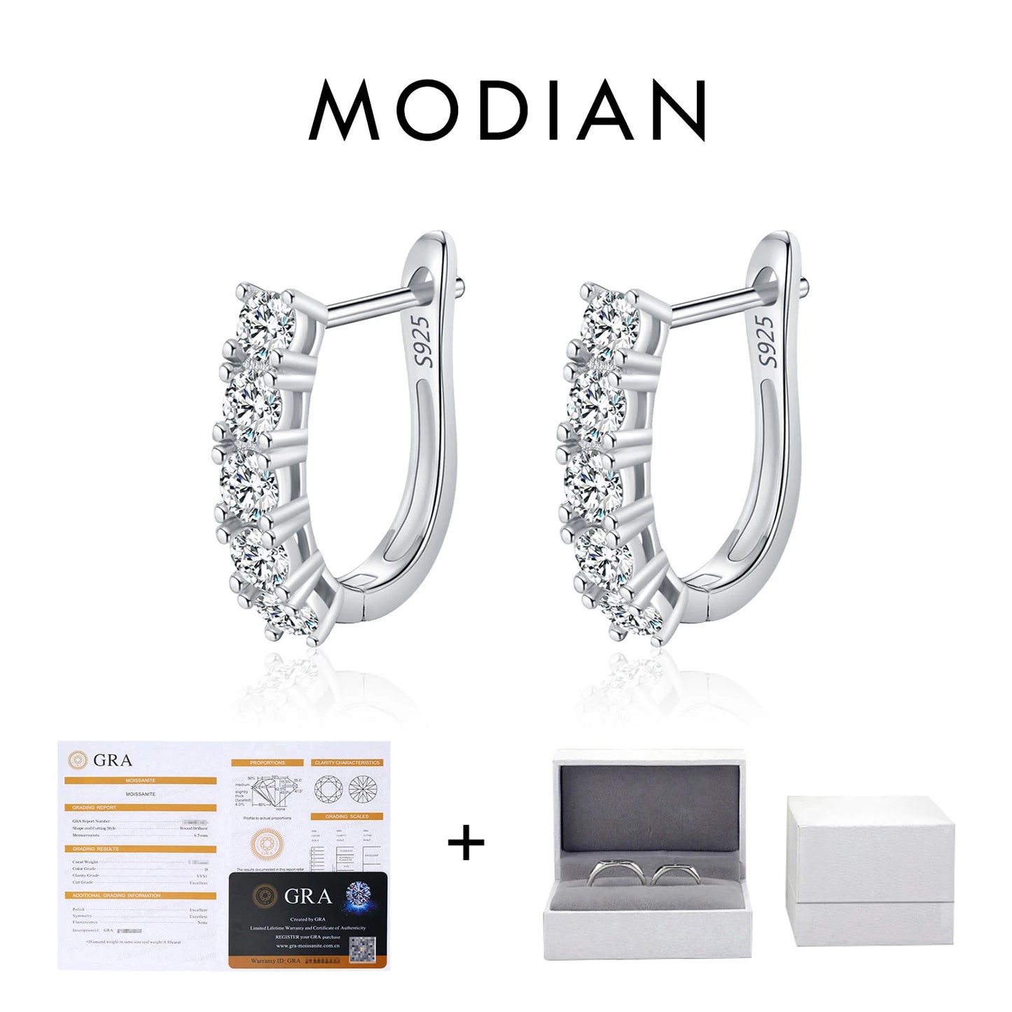 MODIAN D Color U Shape Moissanite Earrings 925 Sterling Silver Elegant Exquisite Hoop Earrings For Women Wedding Jewelry