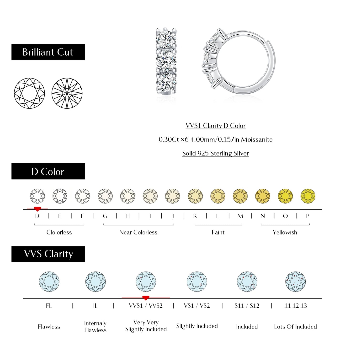 MODIAN D Color Moissanite Classic Ear Buckle 925 Sterling Silver Trendy Round Stackable Hoop Earrings For Women Fine Jewelry