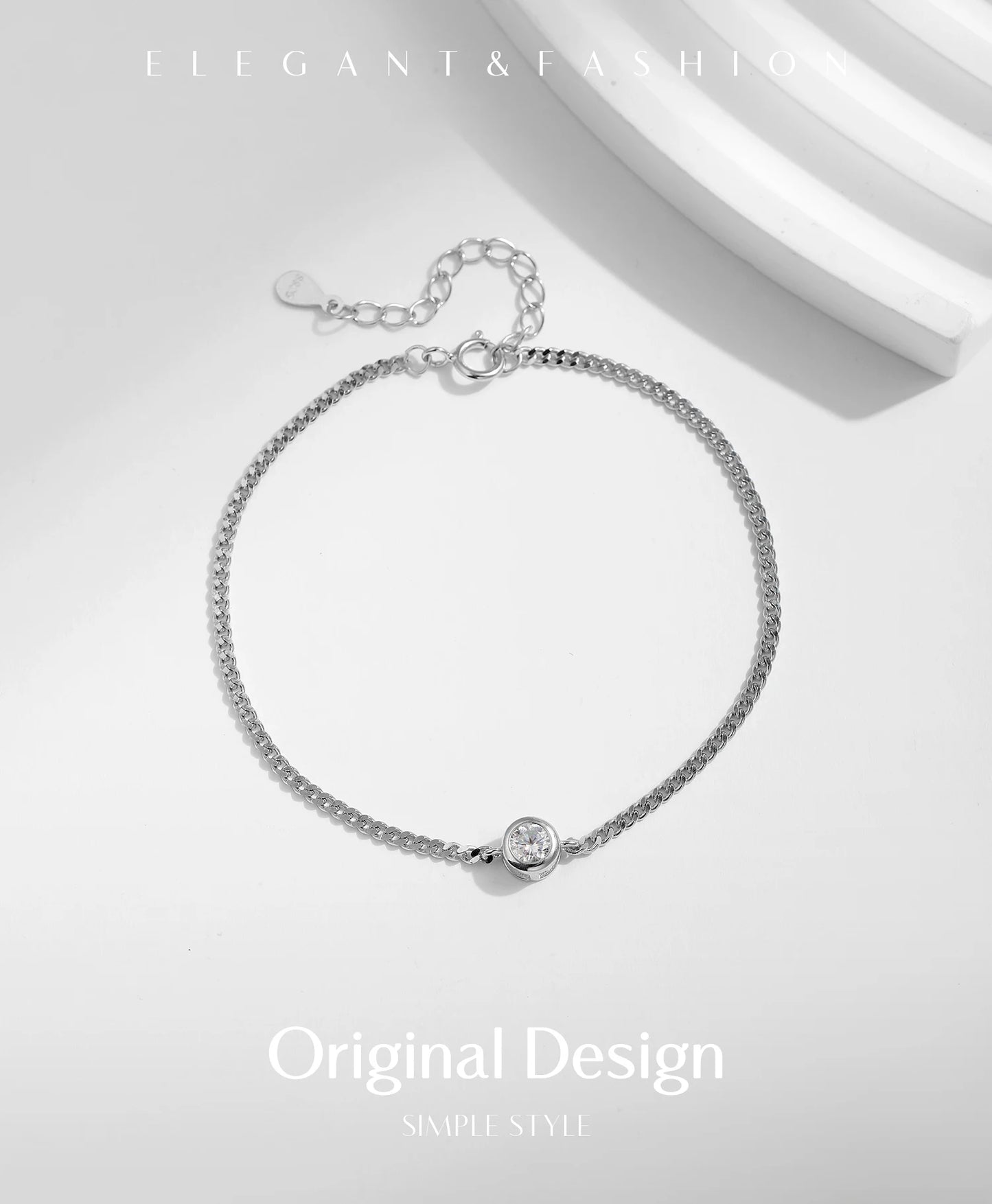 MODIAN 0.25CT Moissanite Bezel Setting Bracelet For Women Diamond 925 Sterling Silver Elegant Chain Bracelet Wedding Jewelry