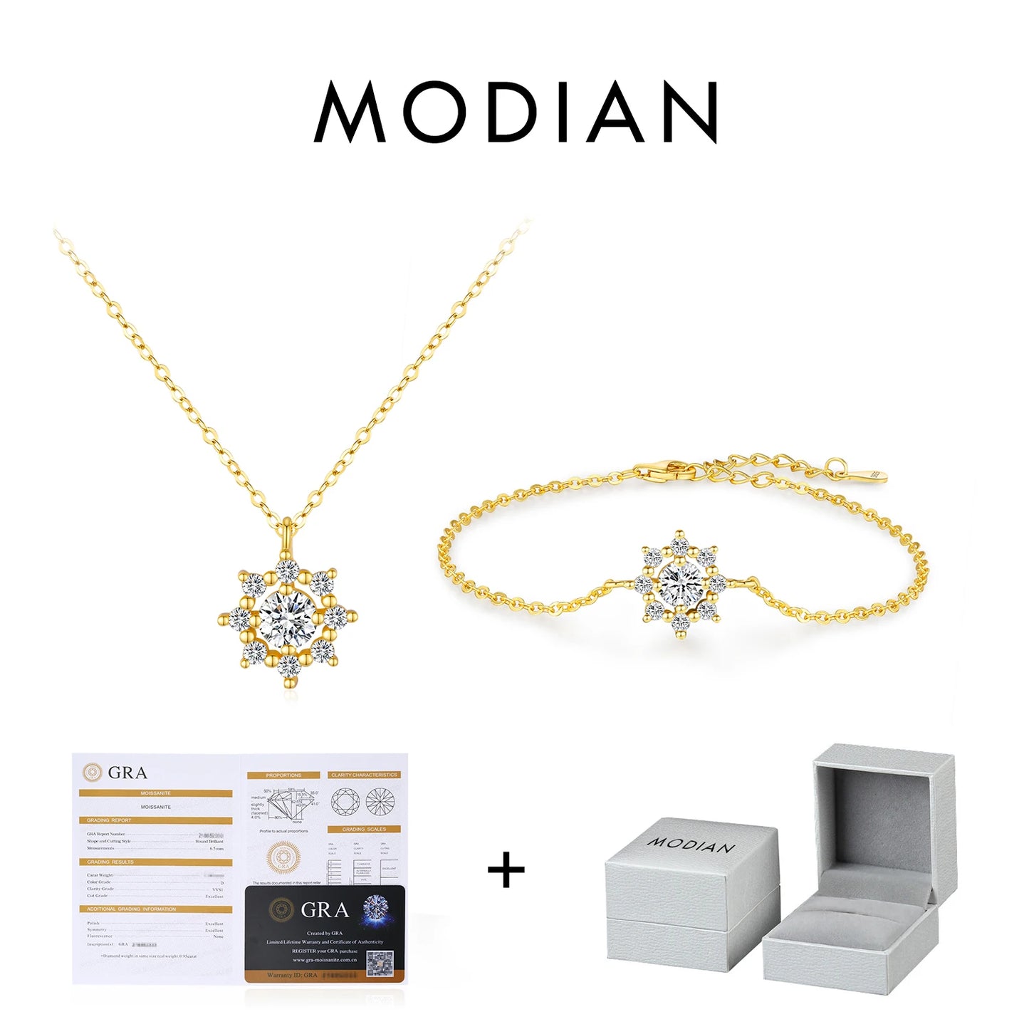 MODIAN D Color Moissanite 925 Sterling Silver Exquisite Snowflake Link Chain Pendant Necklace Bracelet For Women Jewelry Set