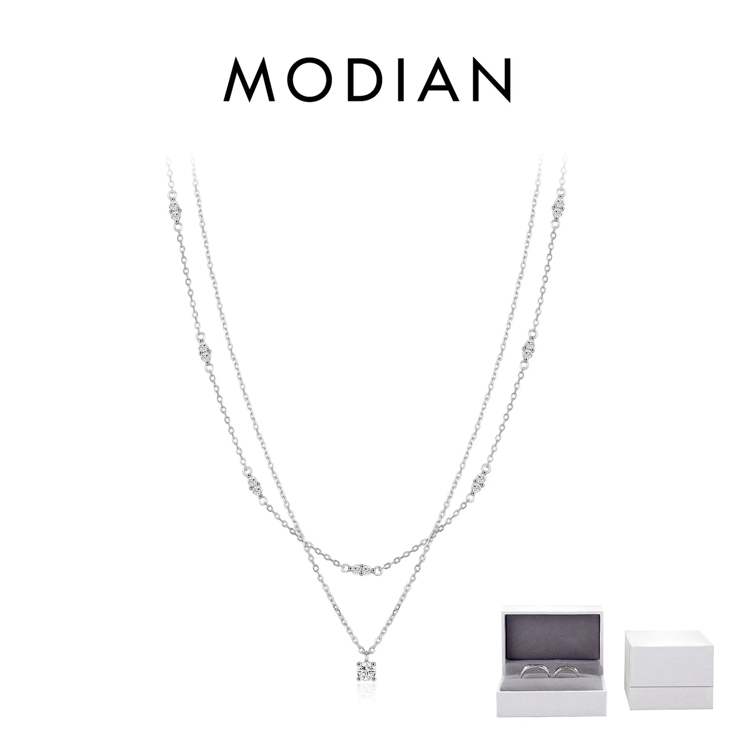 MODIAN Moissanite D Color Double Layer Pendant Necklace 925 Sterling Silver Round Stylish Choker Necklace For Women Jewelry