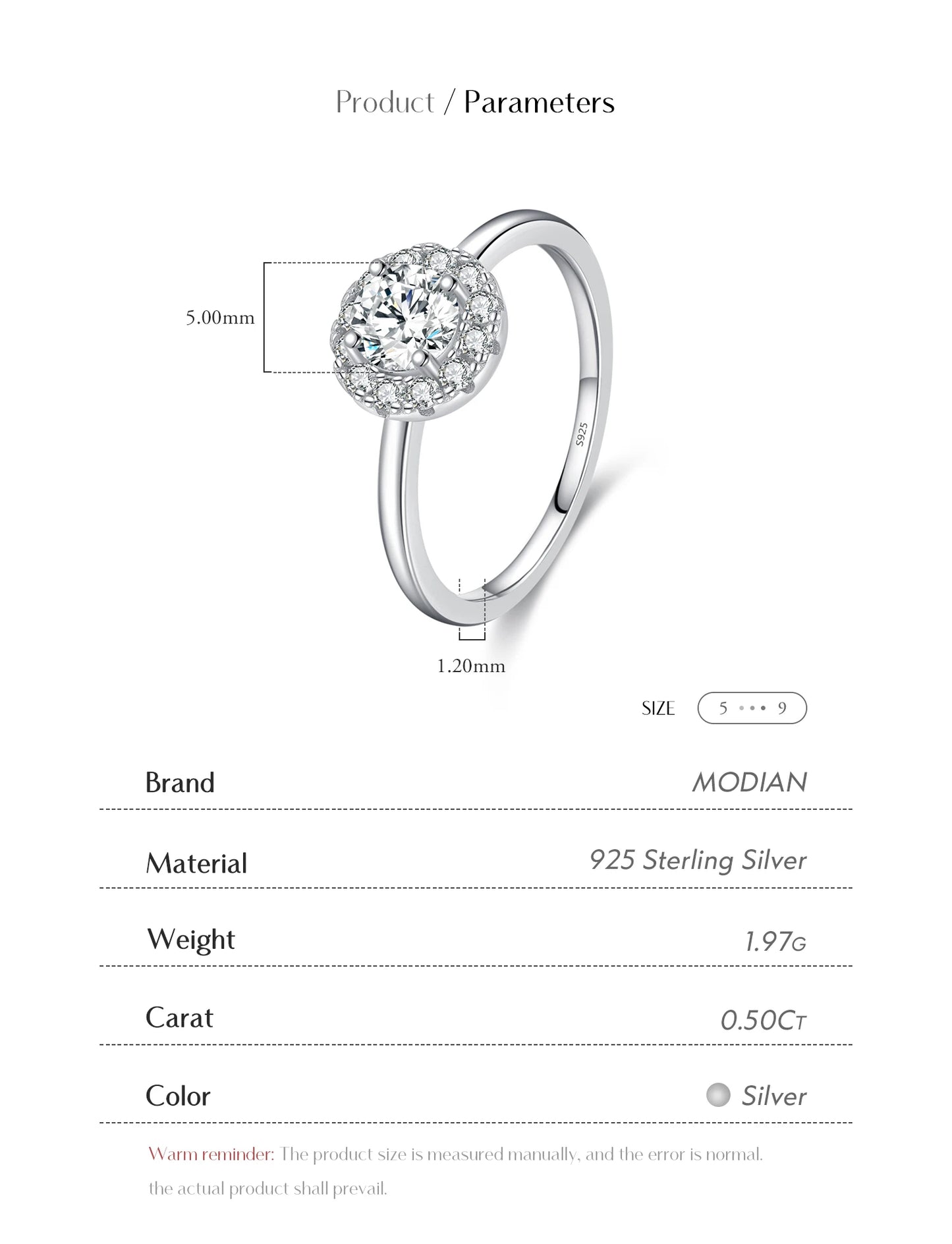 MODIAN 0.5CT D Color VVS1 Round Moissanite Ring 925 Sterling Silver Rings Exquisite Wedding Jewelry For Women Anniversary Gift