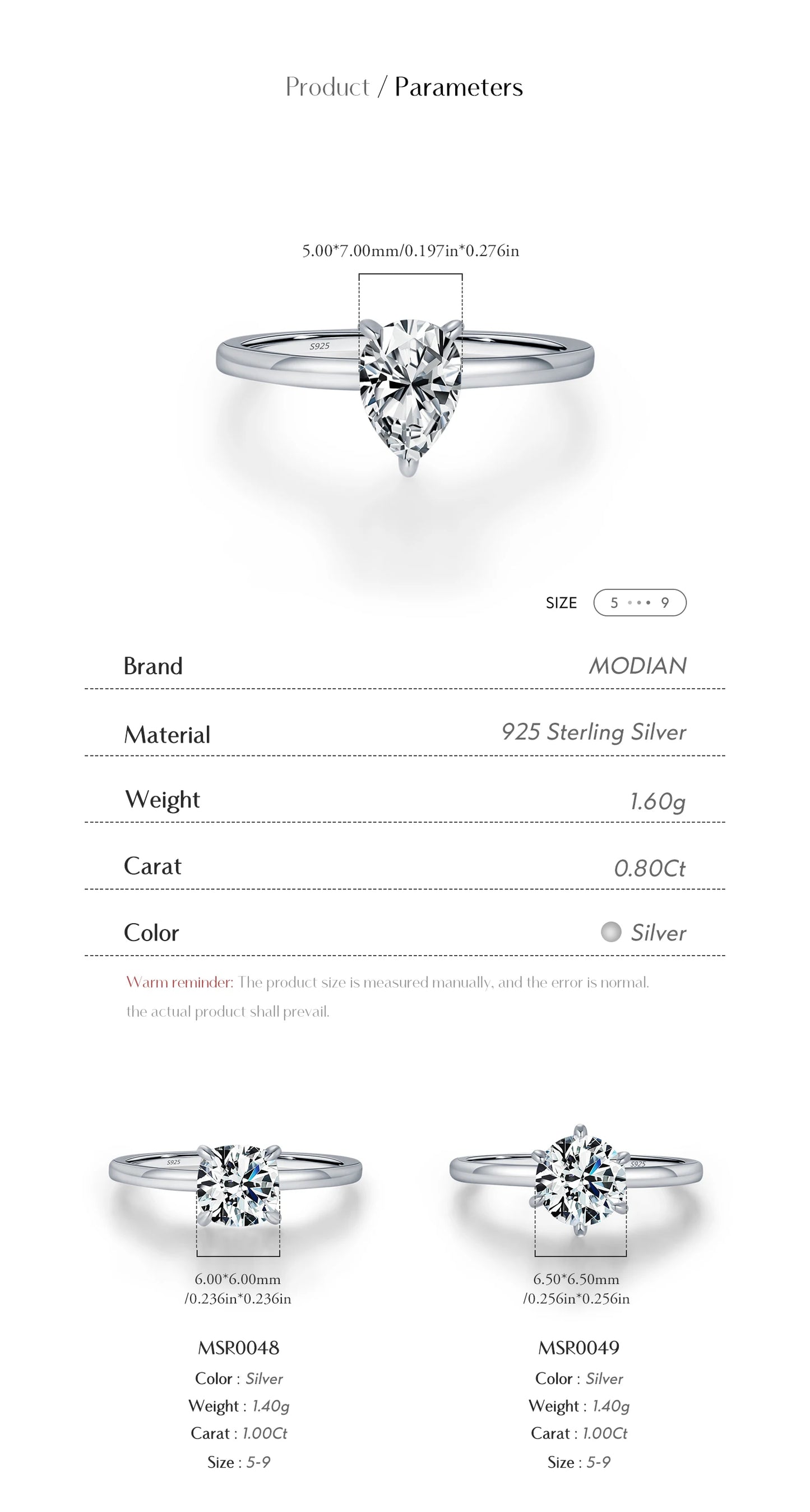 MODIAN Pear Round Square Moissanite Ring 925 Sterling Silver Wedding D Color Lab Created Diamond Rings For Women Fine Jewelry