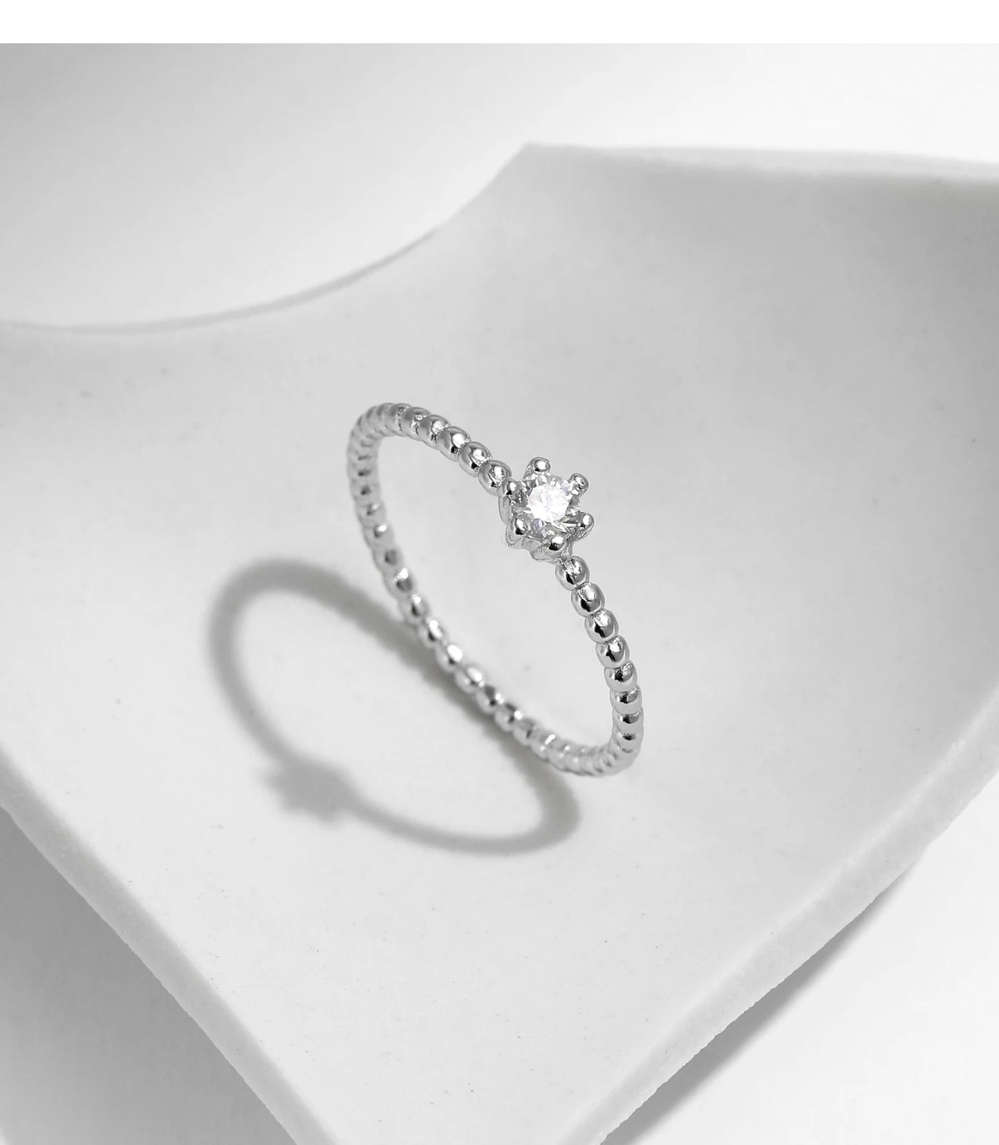 MODIAN D Color Round Moissanite Lab Diamond Rings 925 Sterling Silver Simple Classic Beads Stackable Ring For Women Jewelry
