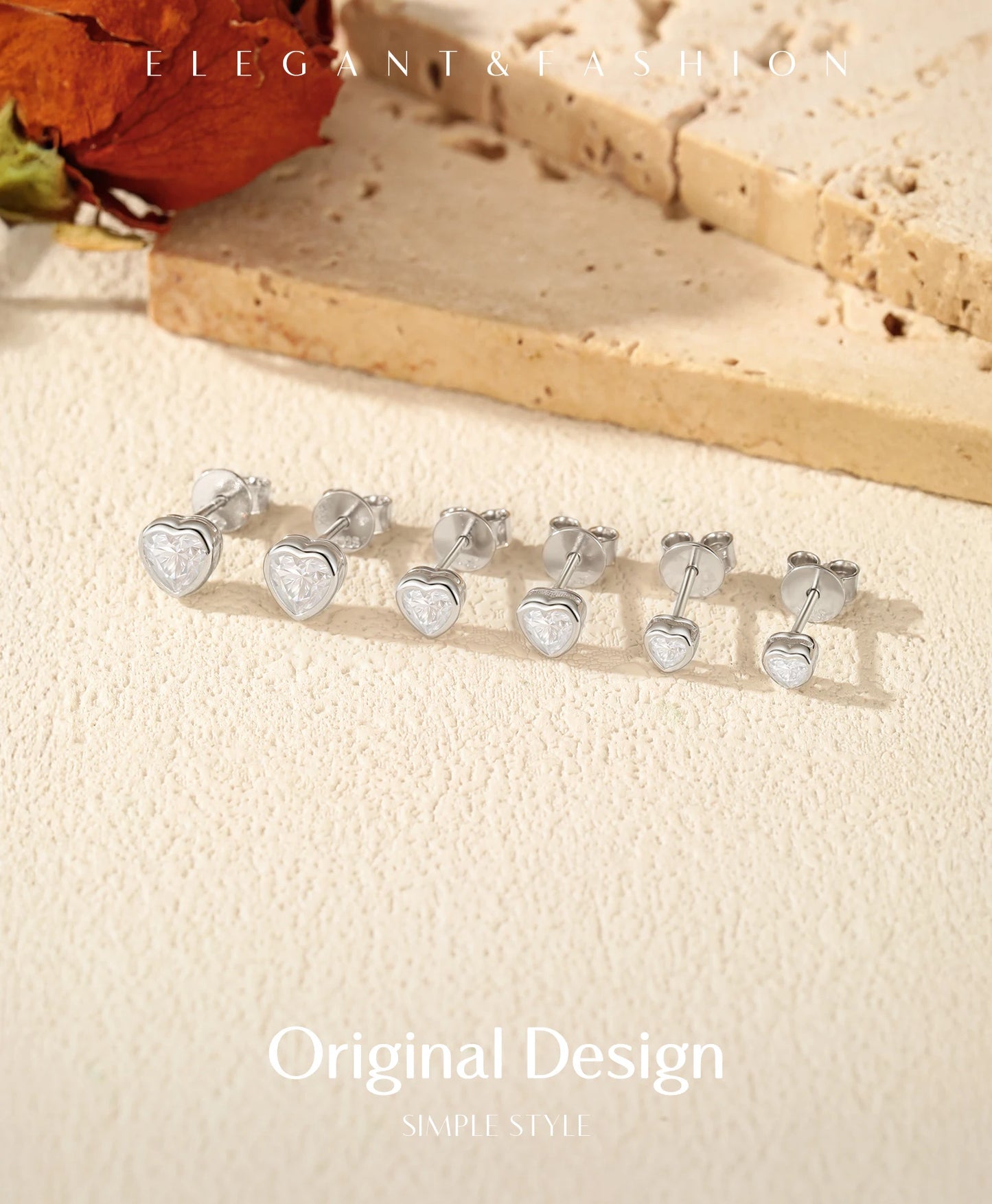 MODIAN 3 Sizes Heart Moissanite Ear Studs 925 Sterling Silver Dazzling Stackable Fashion Stud Earrings For Women Fine Jewelry