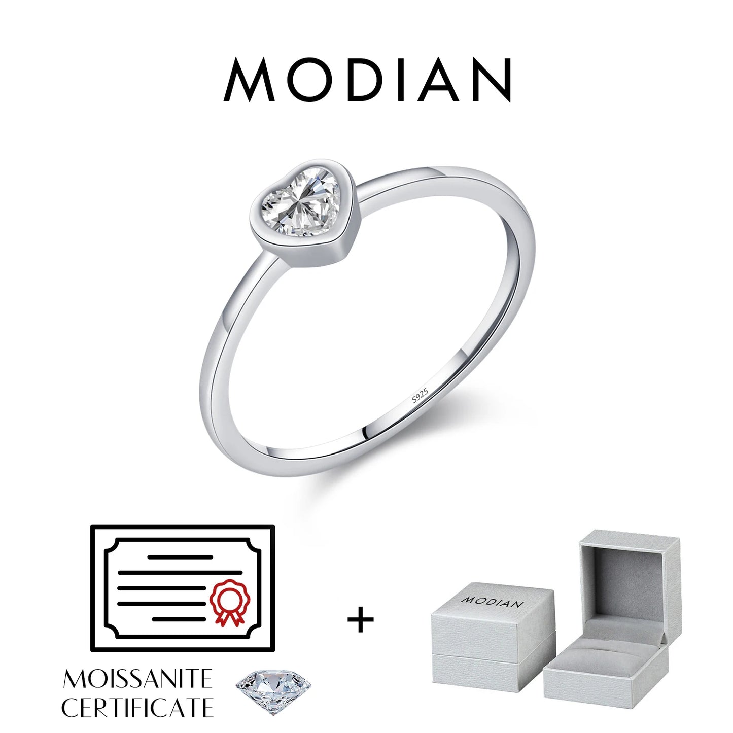MODIAN Heart shape Cut Moissanite Solitaire Wedding Ring For Women 925 Sterling Silver D Color Wedding Band Fine Jewelry
