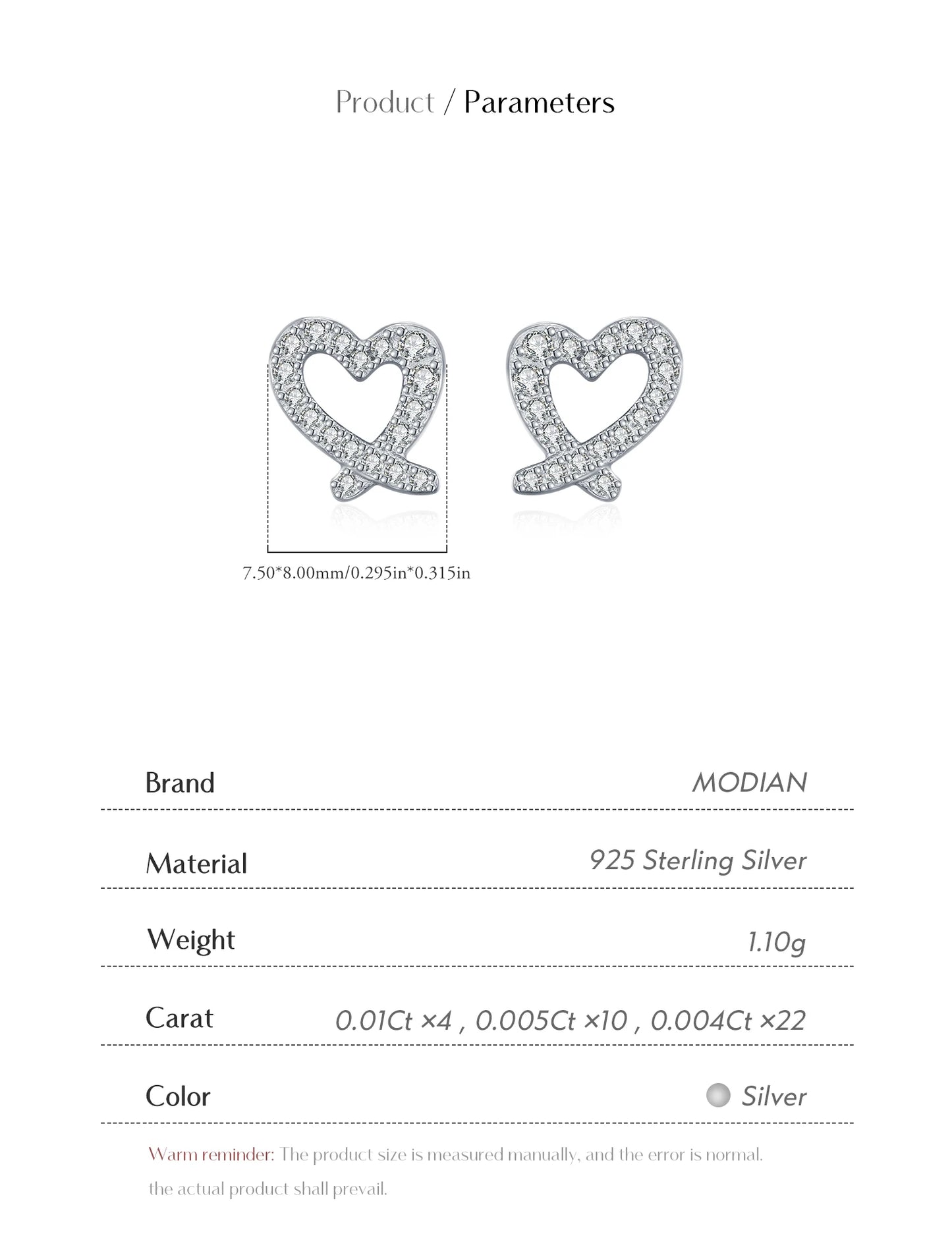 MODIAN D Color Sparkling Moissanite Earrings 925 Sterling Silver Asymmetrical Heart Stud Earrings For Women Fine Jewelry