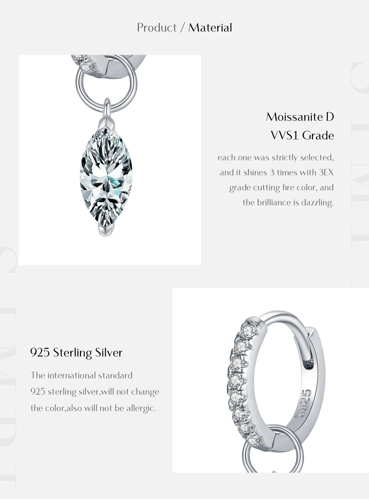 MODIAN 0.5Ct D Color Rhombic Moissanite Ear Buckles 925 Sterling Silver Luxury Shiny Hoop Earrings for Women Wedding Jewelry