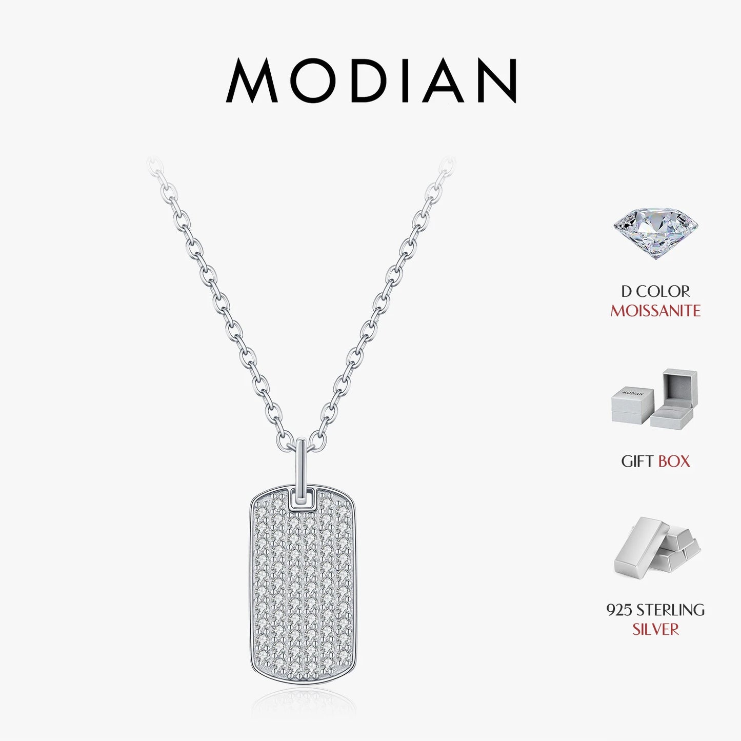 MODIAN D Color Moissanite Rectangle Brand Necklace 925 Sterling Silver Trendy Stackable Pendant Necklaces For Women Fine Jewelry