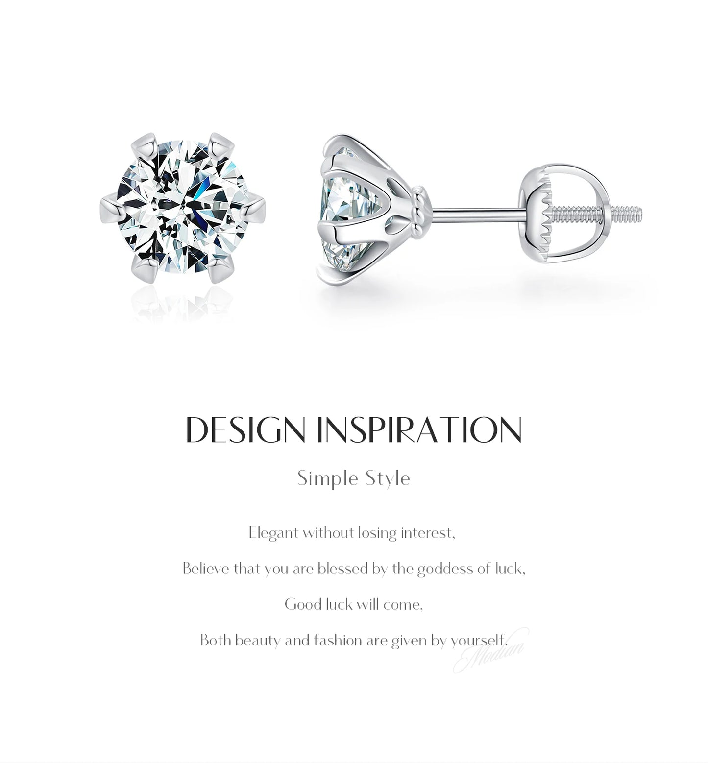 MODIAN 1 Carat D Color Moissanite Stud Earrings 925 Sterling Silver Sparkling Wedding Platinum Plated Fine Jewelry For Women