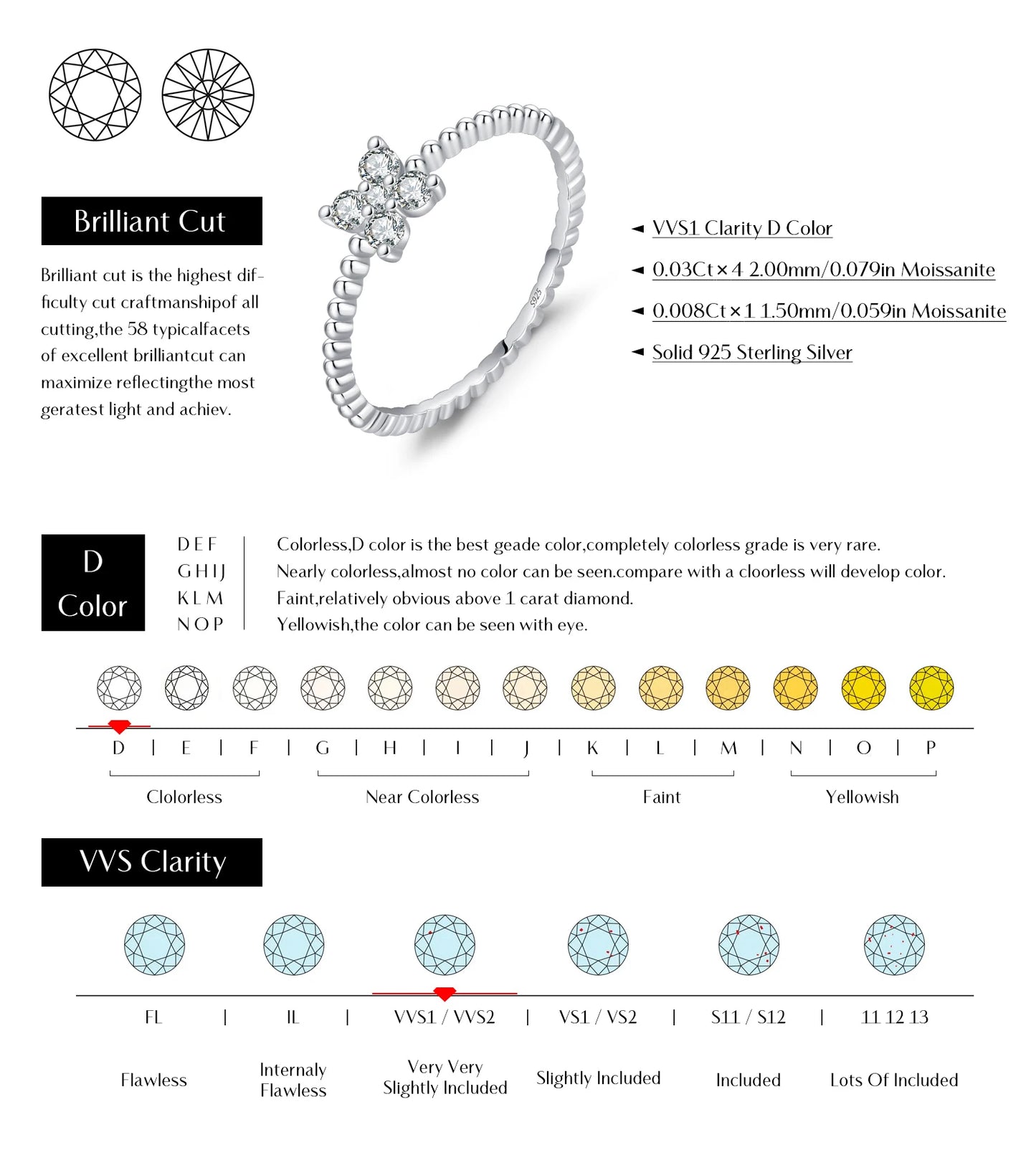 MODIAN D Color Stackable Moissanite Ring 925 Sterling Silver Beads Sparkling Trendy Rings For Women Party Vacation Jewelry
