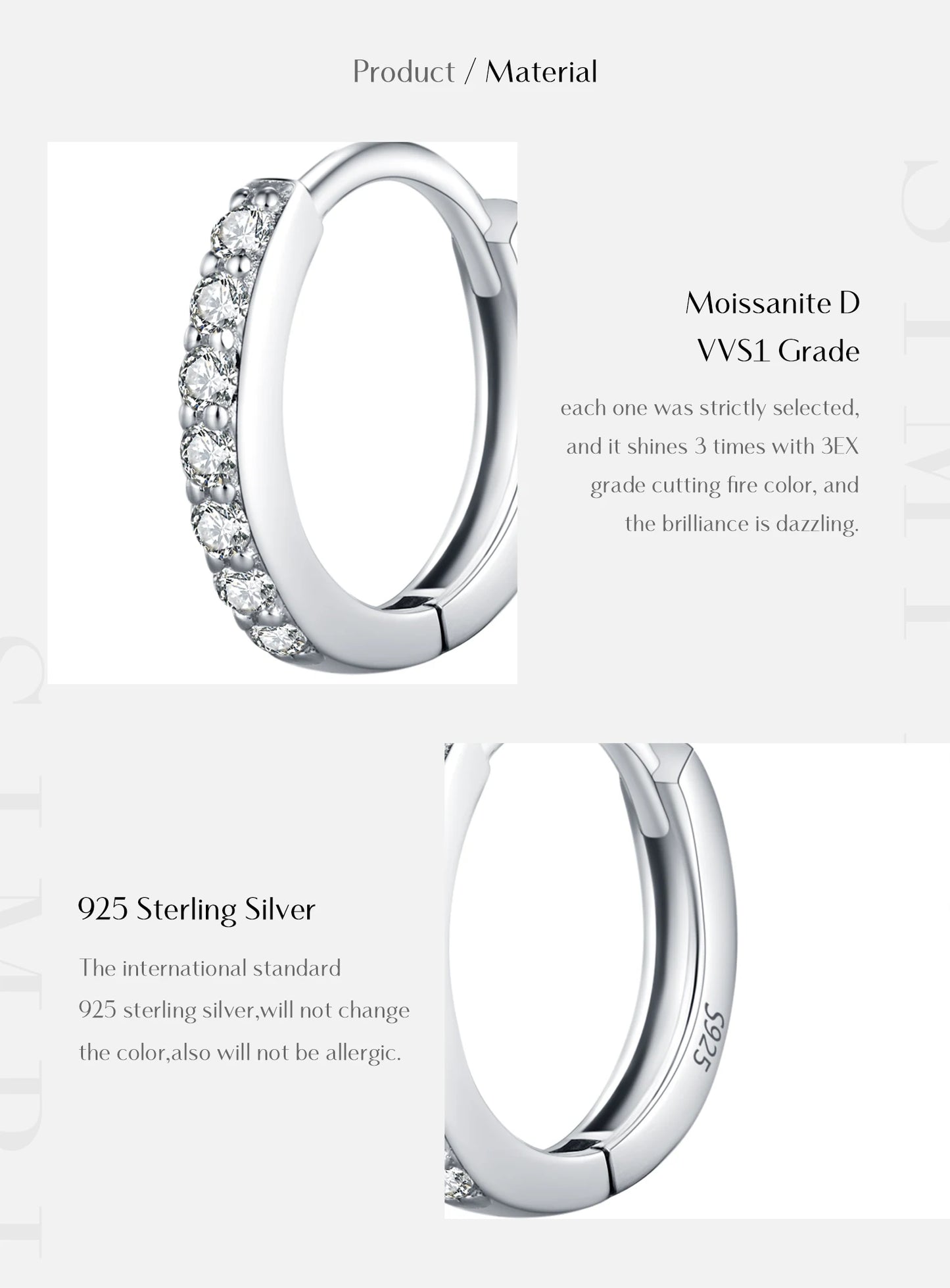 MODIAN D Color Sparkling Moissanite Earrings 925 Sterling Silver Classic Shining Circle Hoop Earrings For Women Fine Jewelry