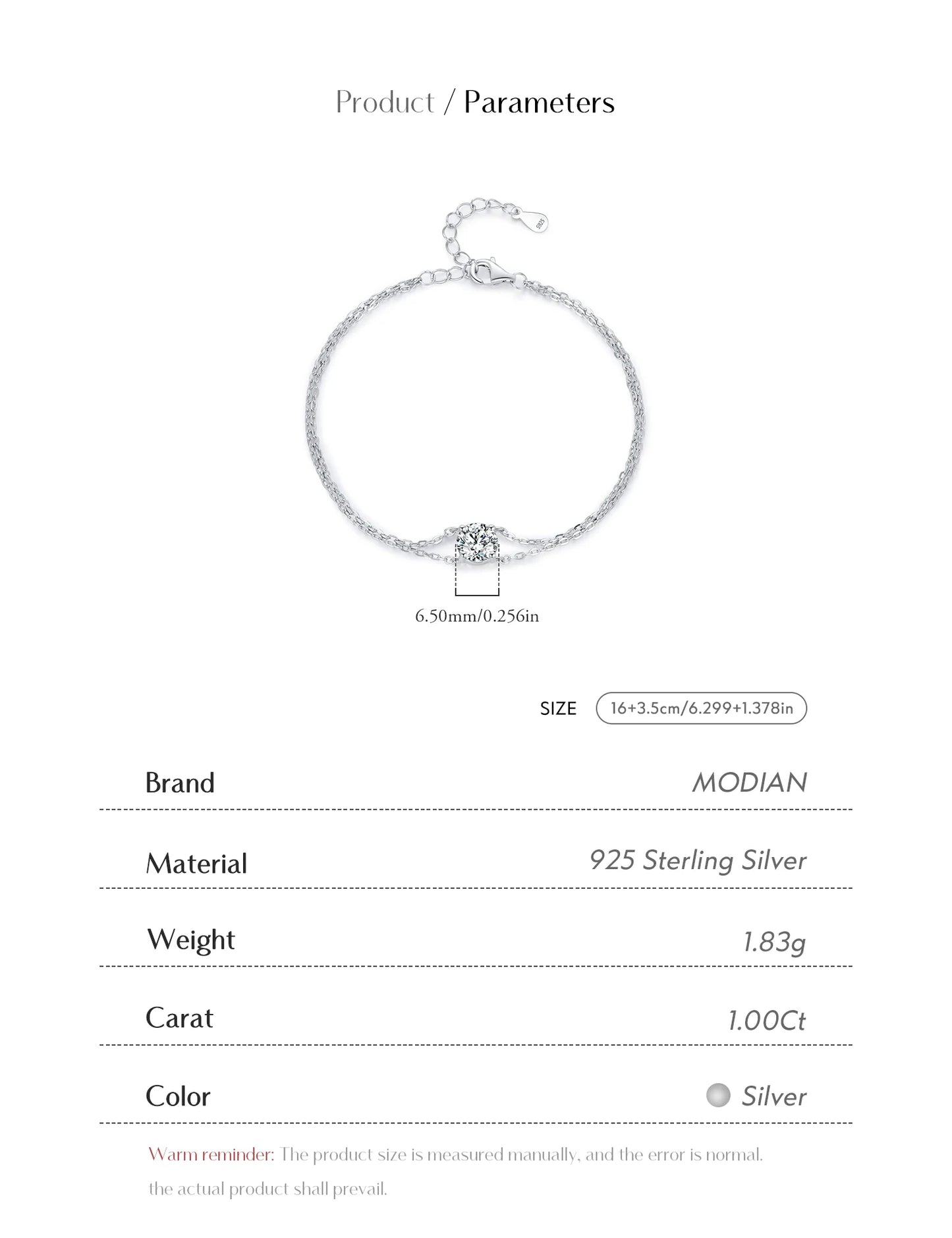 MODIAN 1CT D Color Moissanite Bracelet 925 Sterling Silver Delicate Double Layer Bracelets For Bridal Wedding Fine Jewelry Gifts