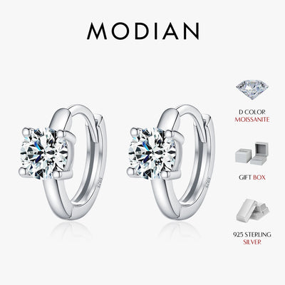 MODIAN 1CT/2CT D Color Moissanite Ear Buckle 925 Sterling Silver Classic Round Hoop Earrings For Women Fine Wedding Jewelry