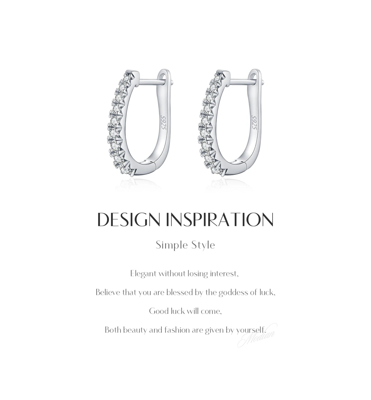 MODIAN D Color Moissanite U Shape Hoop Earrings 925 Sterling Silver Exquisite Elegant Ear Buckle For Women Daily Fine Jewelry