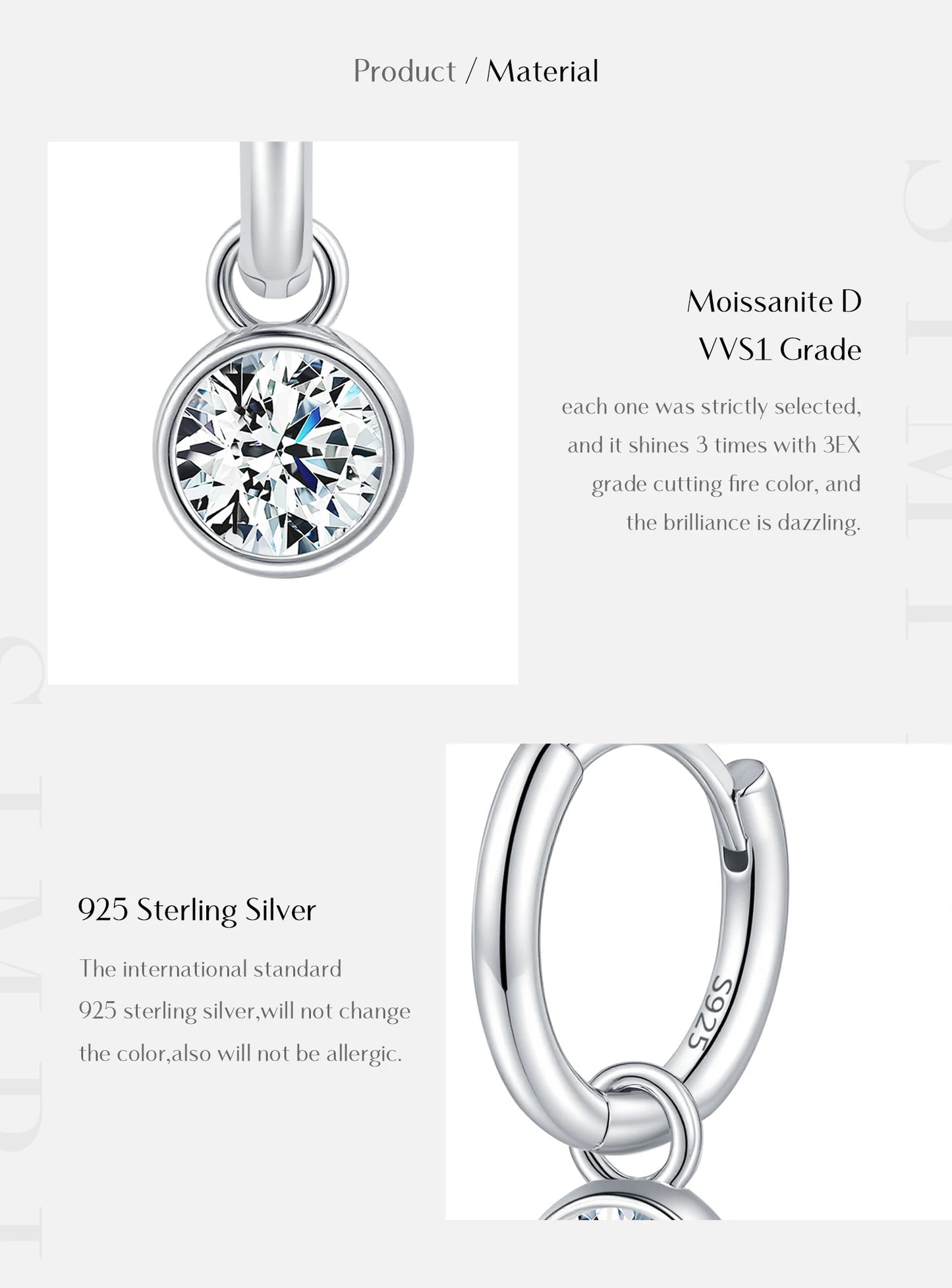 MODIAN 1CT/2CT D Color Moissanite Ear Buckle 925 Sterling Silver Round High Swing Hoop Earrings For Women Daily Fine Jewelry