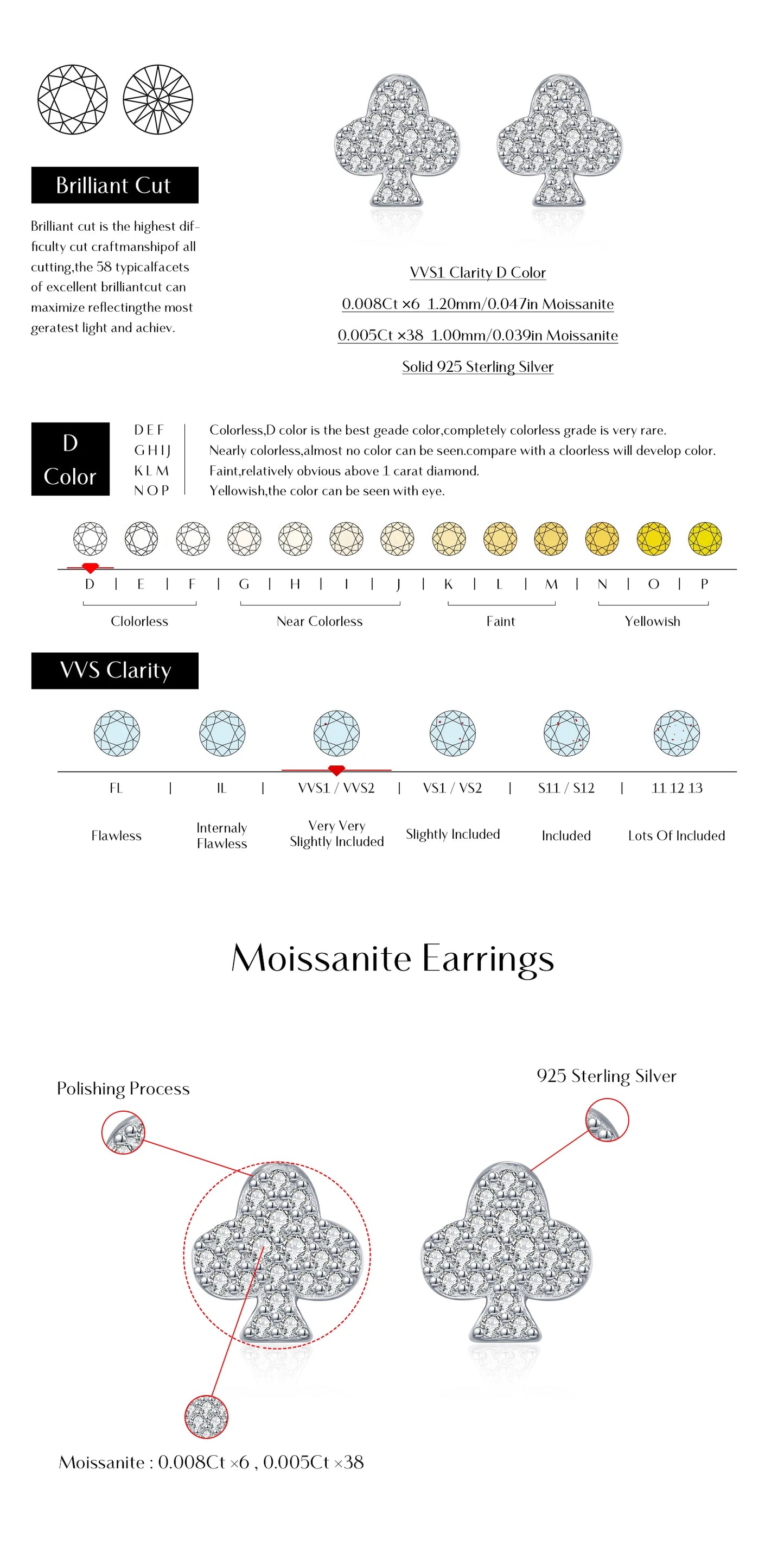 MODIAN D Color Moissanite Clubs Small Ear Studs 925 Sterling Silver  Daily Wear Stackable Stud Earrings For Women Fine Jewelry