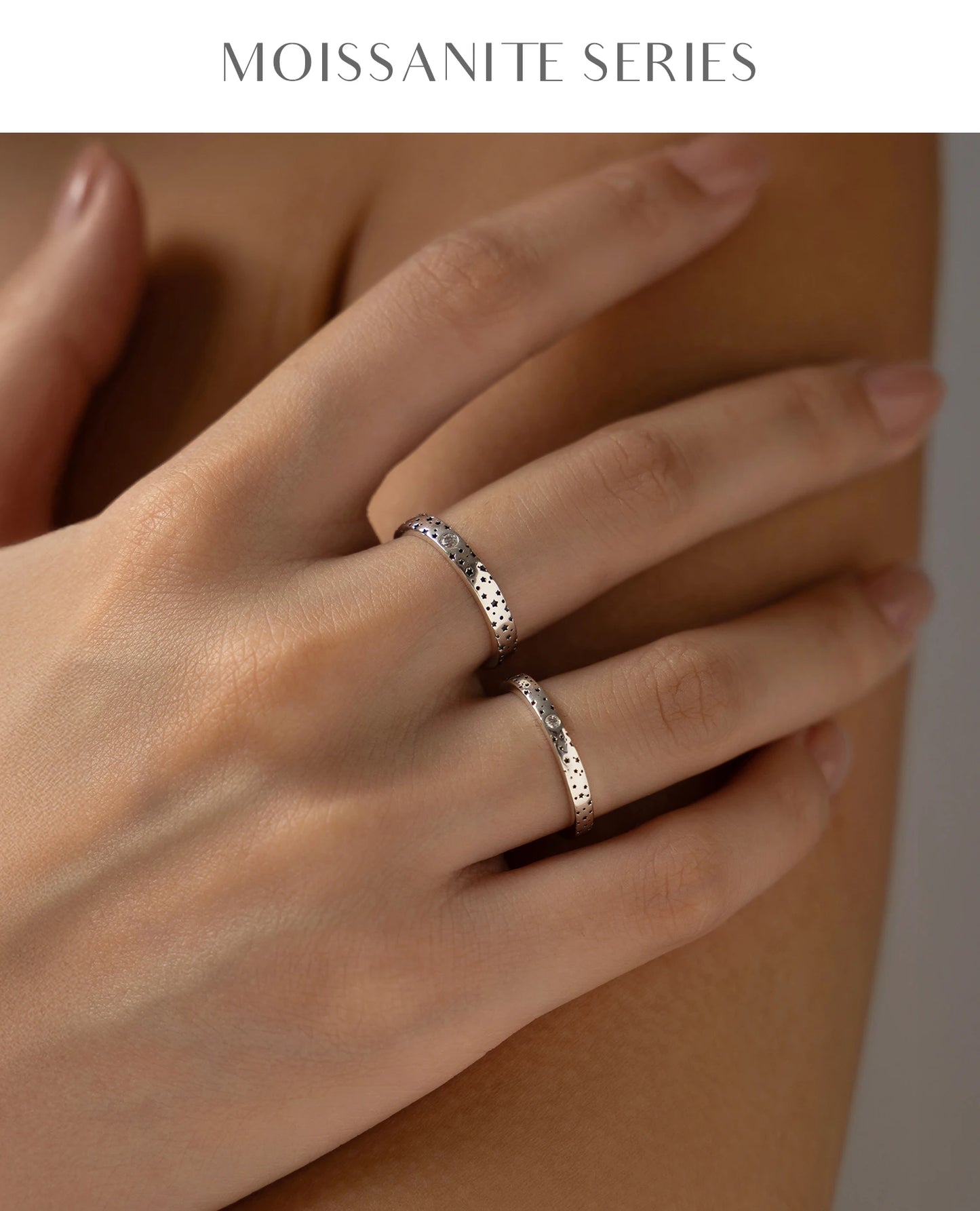 MODIAN D Color Moissanite Sparkle Couple Ring 925 Sterling Silver Charming Stars Ring For Women and Men Anniversary Fine Jewelry
