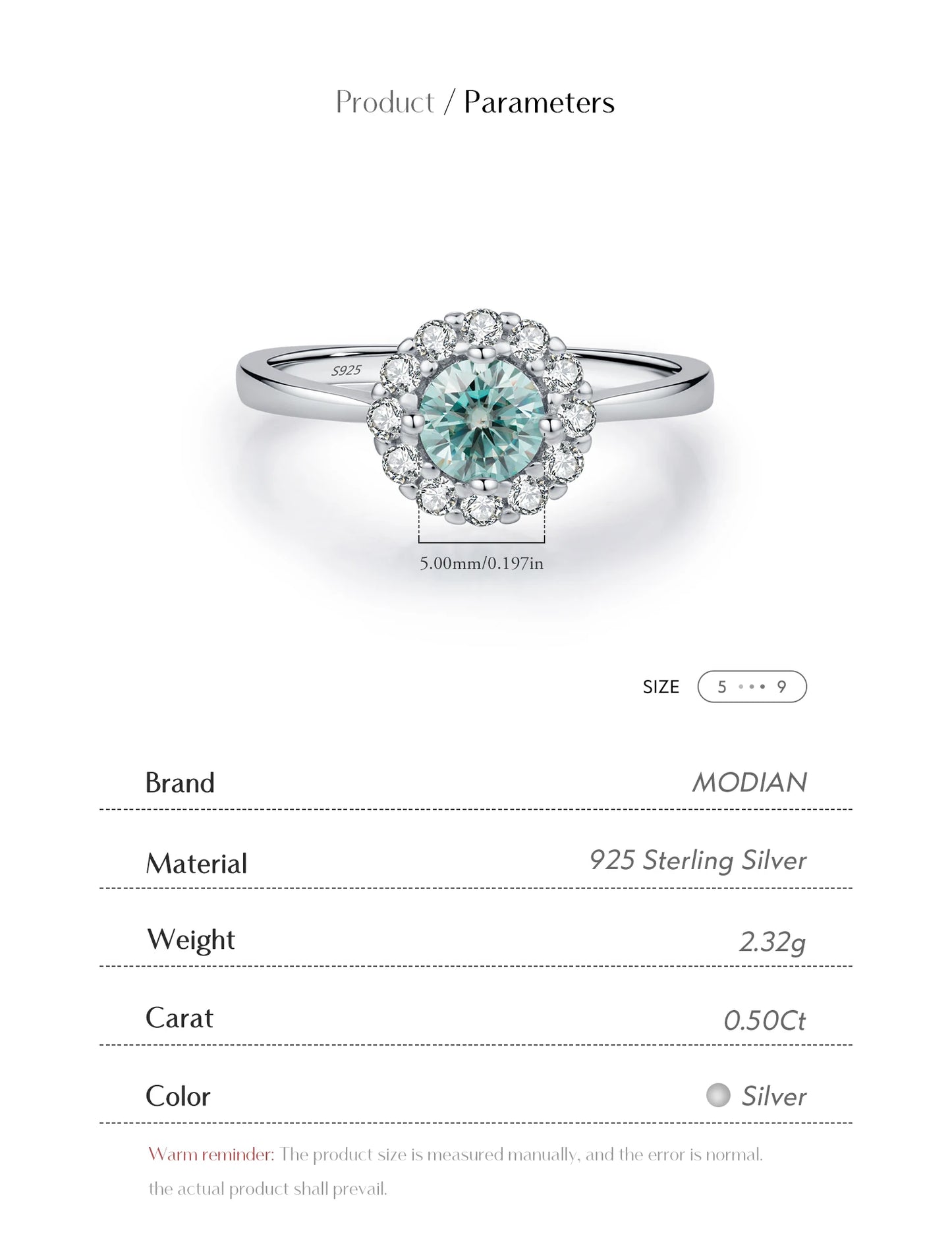 MODIAN D Color Green Teal Moissanite Halo Ring 925 Sterling Silver Trendy Elegant Finger Rings For Women Wedding Fine Jewelry