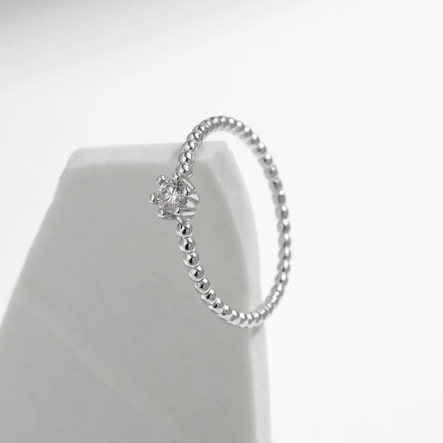 MODIAN D Color Round Moissanite Lab Diamond Rings 925 Sterling Silver Simple Classic Beads Stackable Ring For Women Jewelry