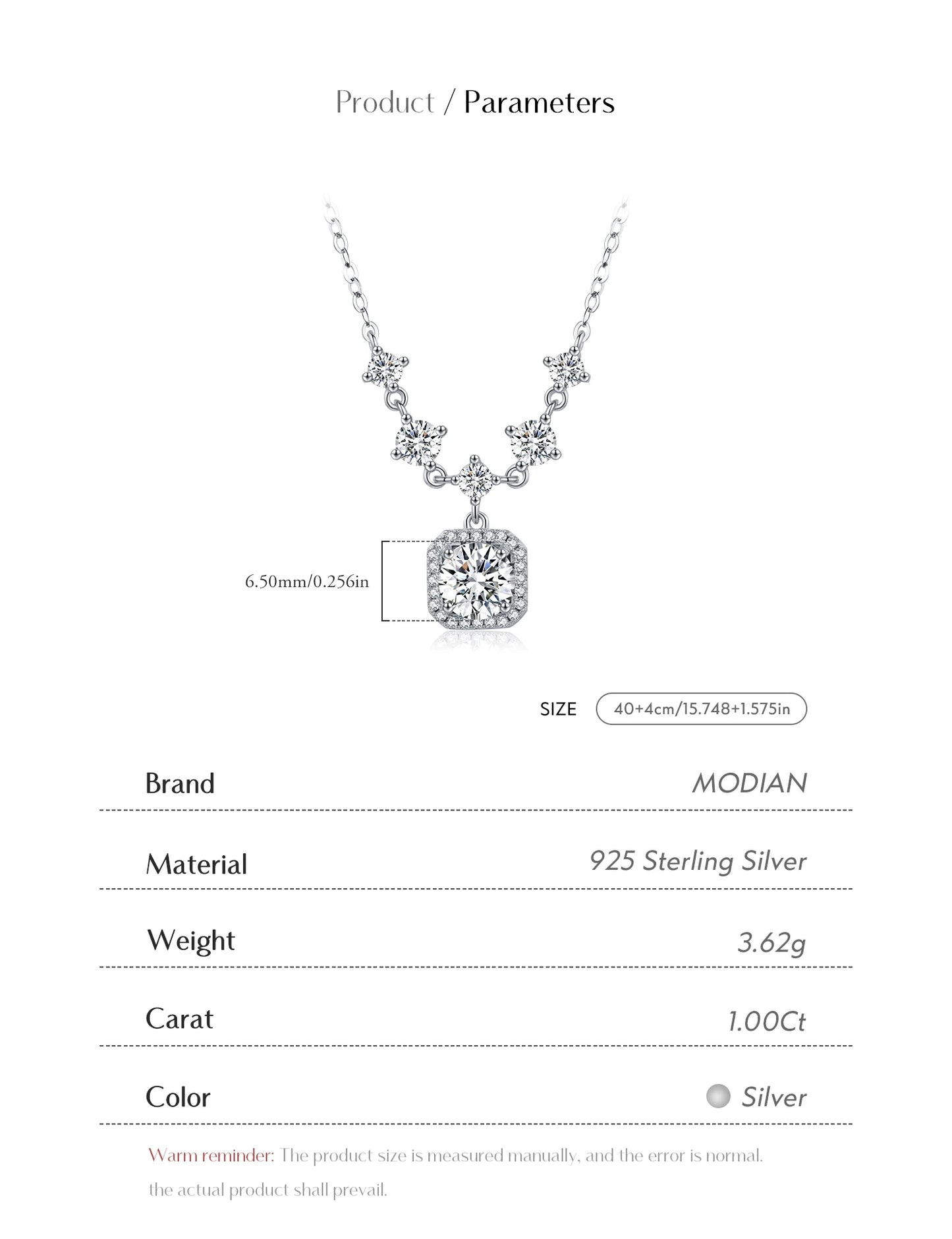 MODIAN 1CT D Color Moissanite Necklace 925 Sterling Silver Luxury Halo Charm Pendant Necklace For Women Bridal Wedding Jewelry