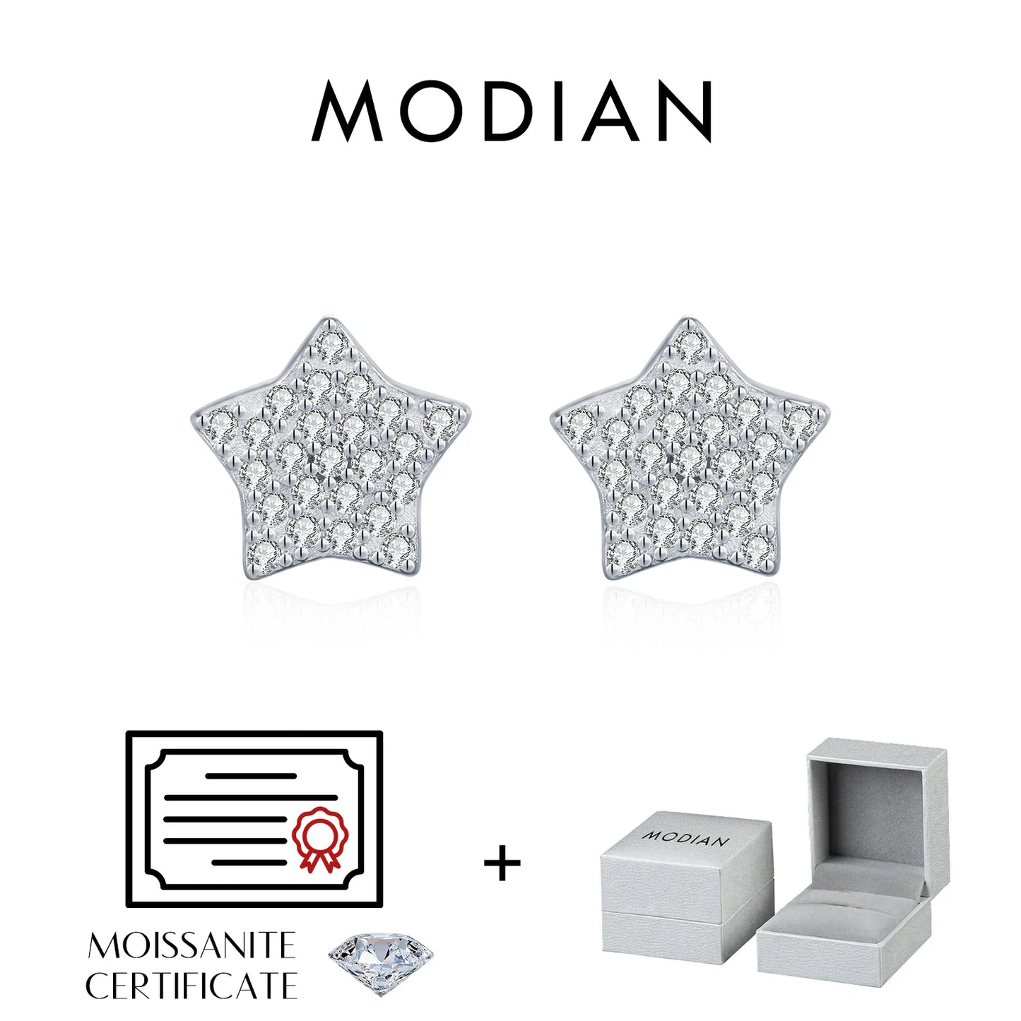 MODIAN D Color Shinning Moissanite 925 Sterling Silver Cute Stars Stud Earrings For Women Daily Party Fine Jewelry Accessories
