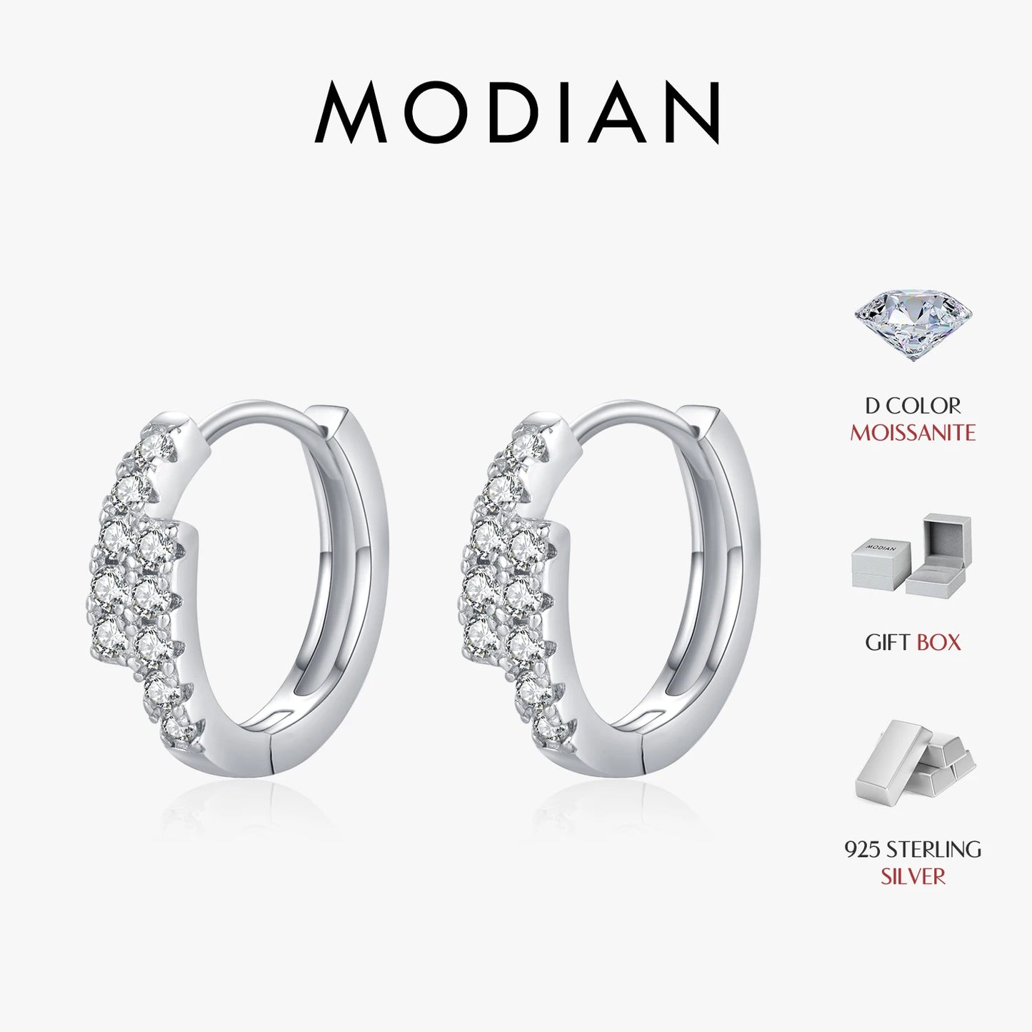 MODIAN D Color Moissanite Simple Earrings 925 Sterling Silver Exquisite Double Row Hoop Earrings For Women Fine Jewelry Gifts