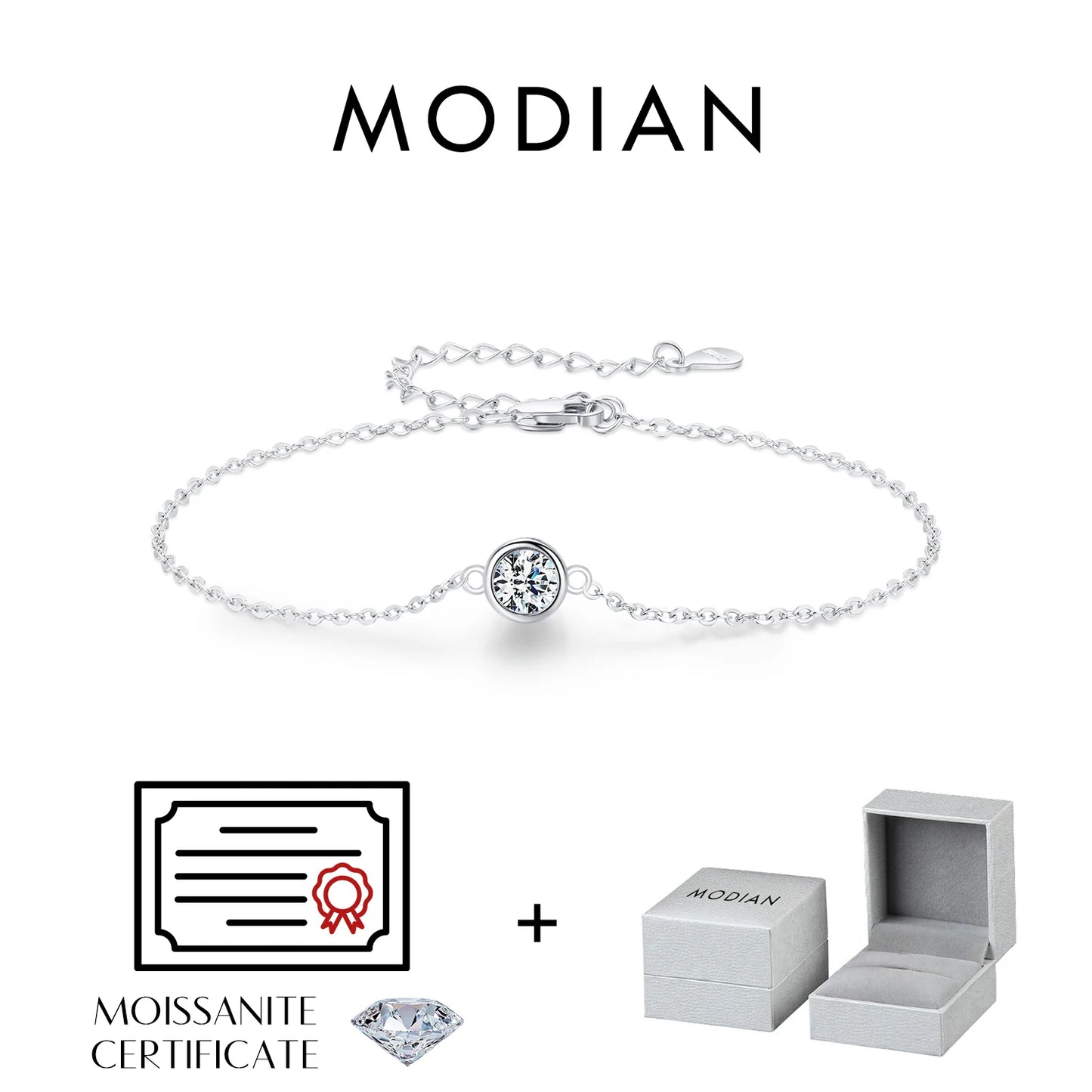 MODIAN 0.5CT Moissanite Bracelet 925 Sterling Silver Classic Link Chain Charms Bracelets For Women Luxury Wedding Jewelry