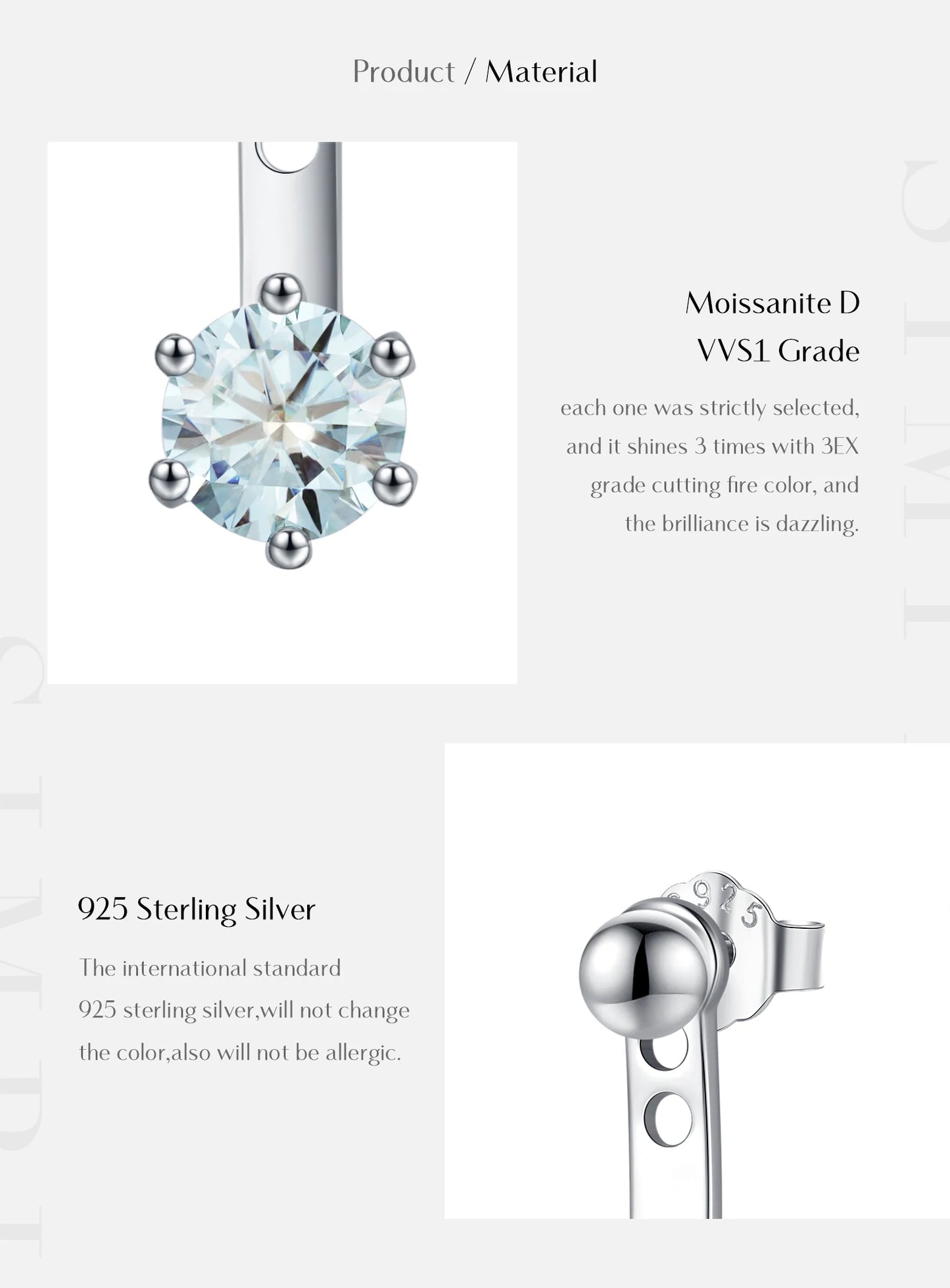 MODIAN D Color VVS1 Round Teal Moissanite Ear Climbers 925 Sterling Silver Luxury Trendy Stud Earrings For Women Fine Jewelry