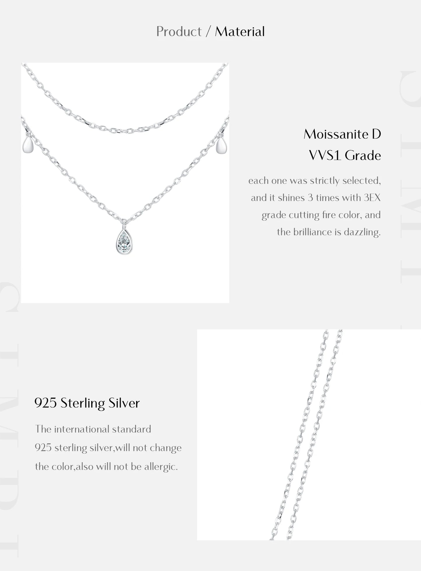 MODIAN Pear Shape Moissanite Pendant Necklace 925 Sterling Silver Double Layer Necklaces For Women Luxury Wedding Jewelry