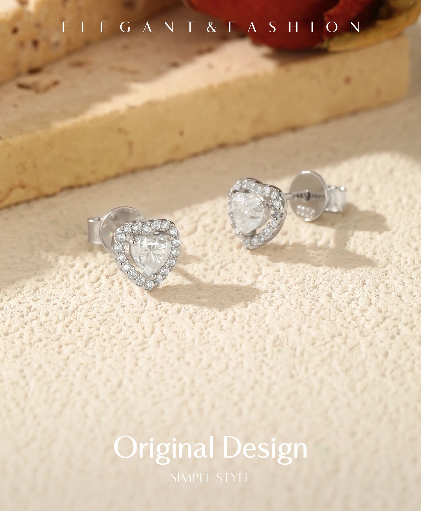 MODIAN Dazzling D Color Hearts Moissanite Halo Earrings 925 Sterling Silver Clasic Wedding Stud Earrings For Women Fine Jewelry