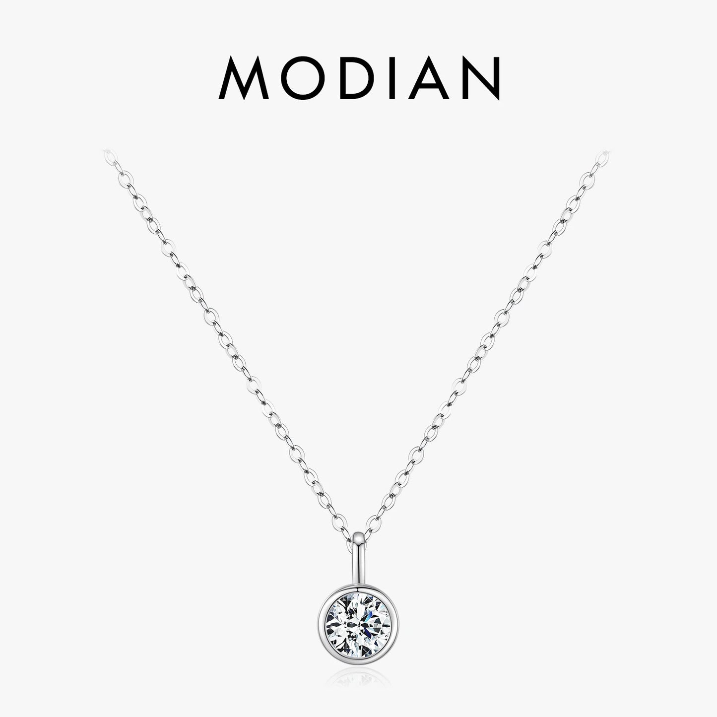 MODIAN 1 Carat D Color Round Bezel Setting Moissanite Pendant Necklace 925 Silver Lab Diamond Women Jewelry With Certificate Box