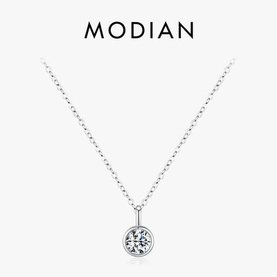 MODIAN 1 Carat D Color Round Bezel Setting Moissanite Pendant Necklace 925 Silver Lab Diamond Women Jewelry With Certificate Box