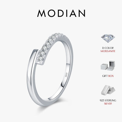 MODIAN D Color Moissanite 925 Sterling Silver Simple Sparkle Geometric Eternity Band Rings For Women Daily OL Fine Jewelry