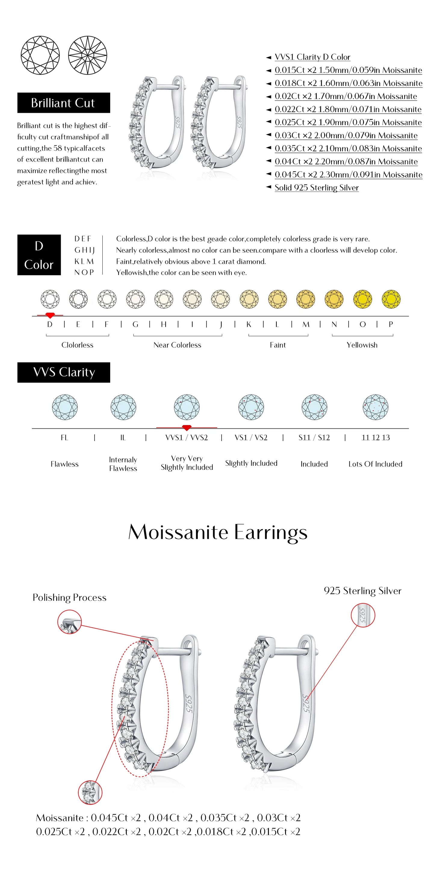 MODIAN D Color Moissanite U Shape Hoop Earrings 925 Sterling Silver Exquisite Elegant Ear Buckle For Women Daily Fine Jewelry