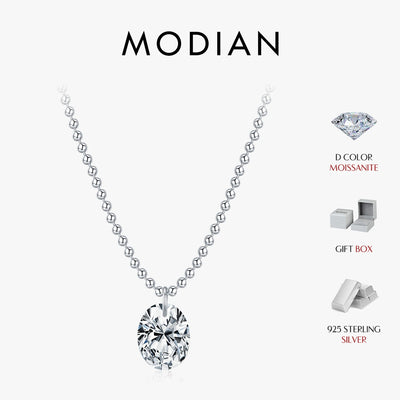 MODIAN 1.5 Carat Oval Moissanite Pendant 925 Sterling Silver Simple Beads Chain Pendant Necklace For Women Daily Fine Jewelry