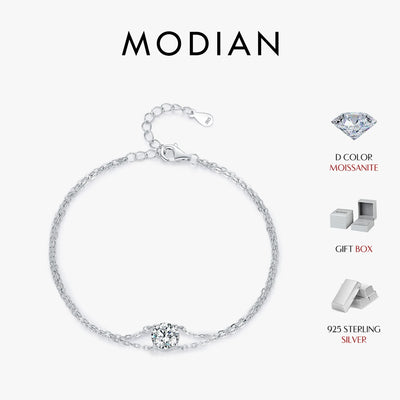MODIAN 1CT D Color Moissanite Bracelet 925 Sterling Silver Delicate Double Layer Bracelets For Bridal Wedding Fine Jewelry Gifts