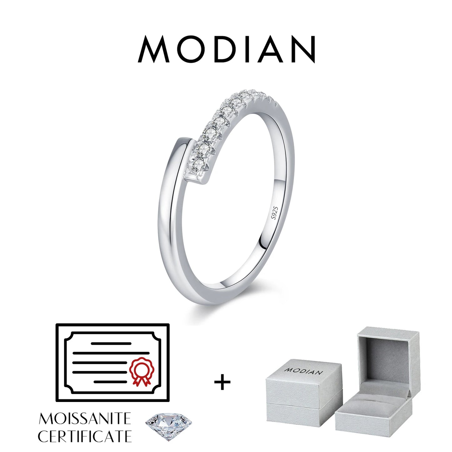 MODIAN D Color Moissanite 925 Sterling Silver Simple Sparkle Geometric Eternity Band Rings For Women Daily OL Fine Jewelry