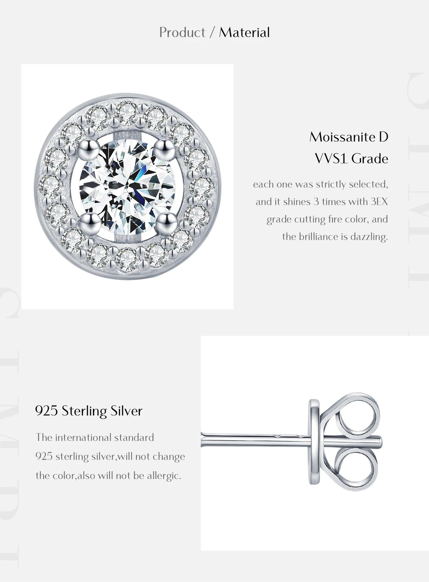 MODIAN Moissanite Sets 925 Sterling Silver Classic Round Halo Earrings Simple Link Chain Necklace For Women Bridal Jewelry Set