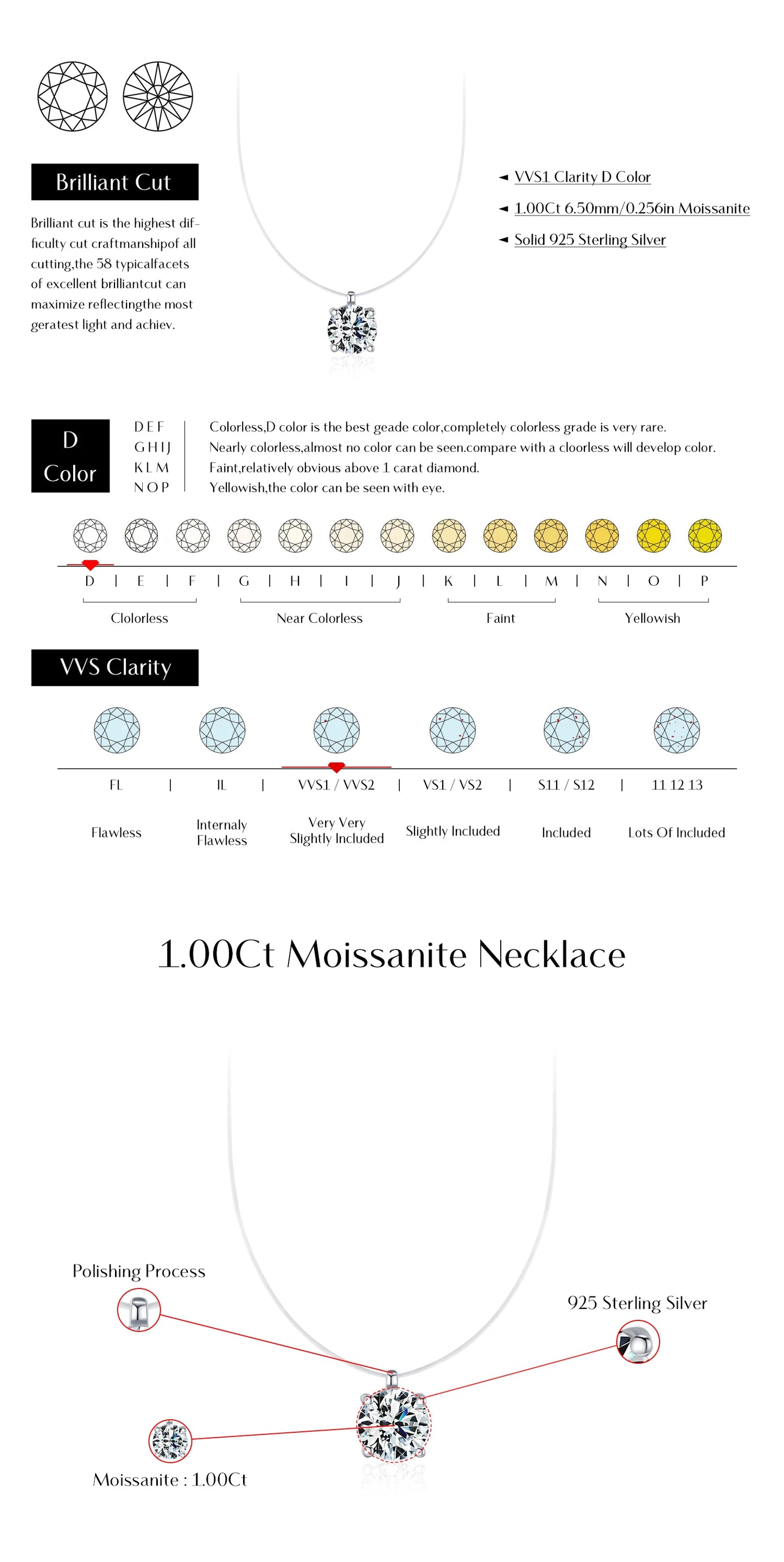 MODIAN 3 Styles Moissanite Necklace 925 Sterling Silver Simple Geometric Fishing Line Choker Necklaces For Women Fine Jewelry