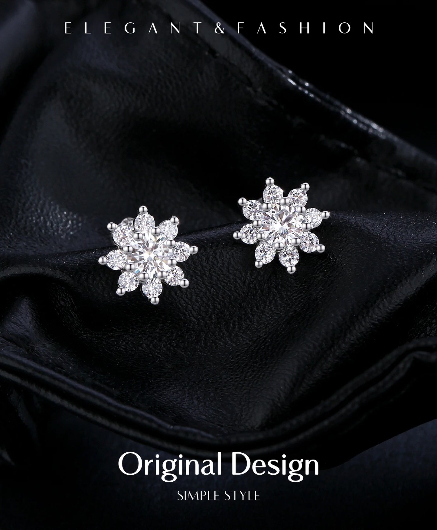 MODIAN Sparkling VVS1 D Color Moissanite Stud Earrings 925 Sterling Silver Classic Flowers Earrings For Women Fine Jewelry Gift