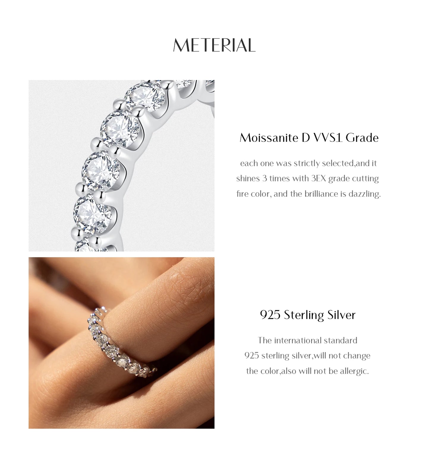 MODIAN D Color Moissanite Dazzling Ring 925 Sterling Silver Luxury Round Eternity Band Rings For Women Wedding Fine Jewelry Gift