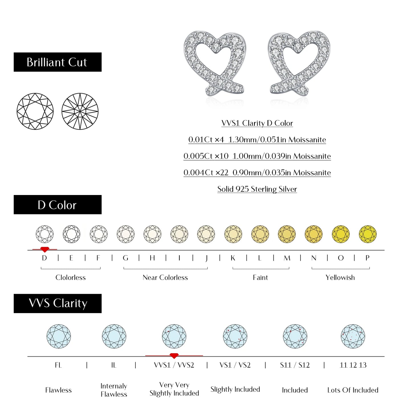 MODIAN D Color Sparkling Moissanite Earrings 925 Sterling Silver Asymmetrical Heart Stud Earrings For Women Fine Jewelry