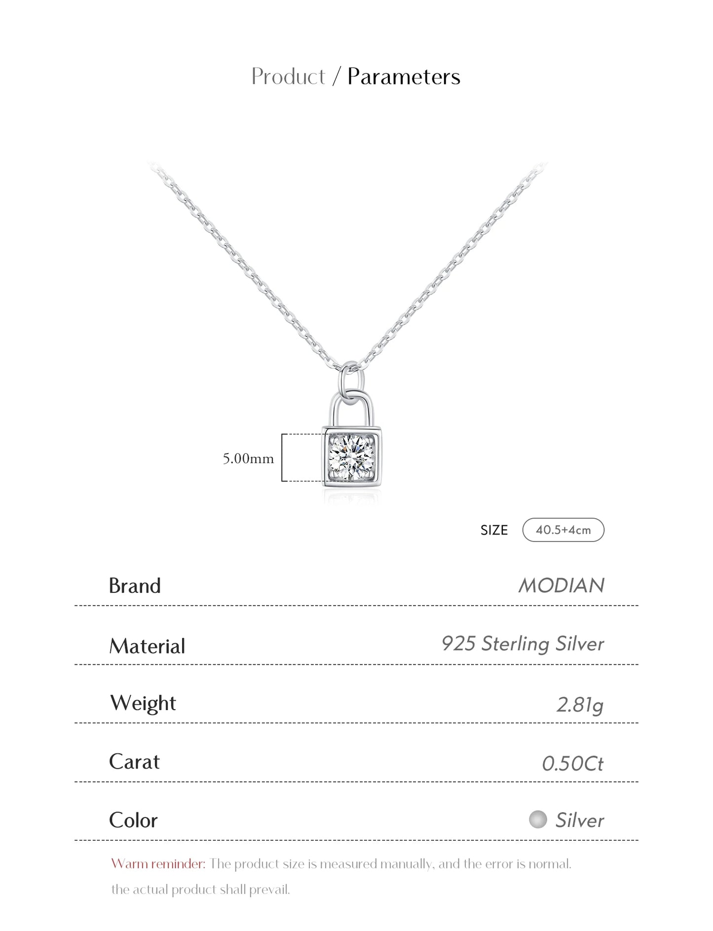 MODIAN 0.5 Carat D Color Moissanite Lock Pendant Necklace For Women 925 Sterling Silver Party Stackable Fine Jewelry With Boxes