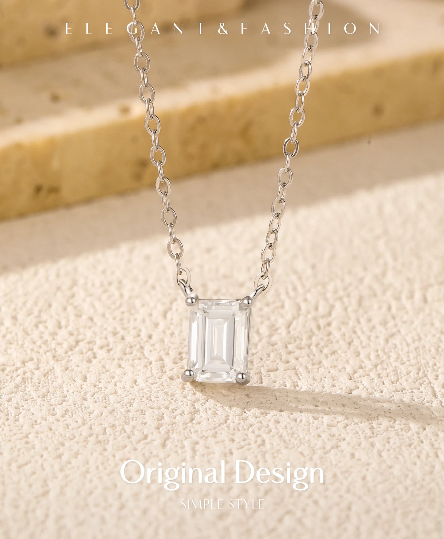MODIAN D Color Rectangle Emerald Cut Moissanite Necklaces 925 Sterling Silver Classic Luxury Pendant Necklace For Women Jewelry